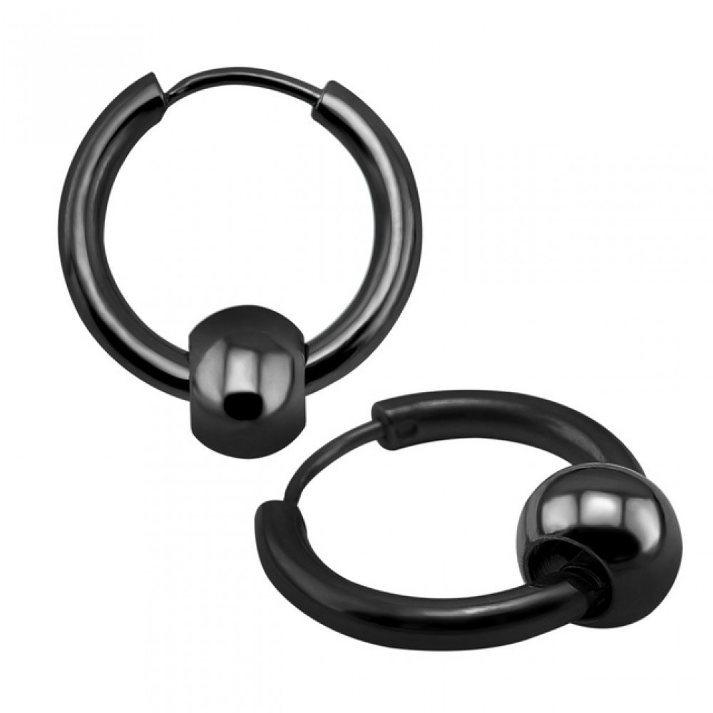 

Серьги-кольца унисекс Steel Evolution из медицинской стали с шариком черные 1891 BK (10)