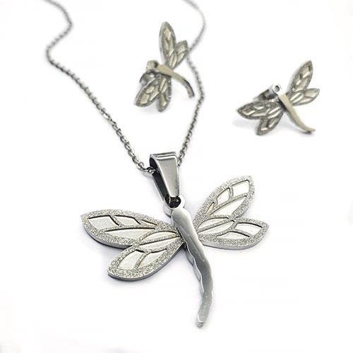 

Набор украшений Steel Evolution "White dragonfly" серьги и подвеска с цепочкой из медицинской стали PSN 1629