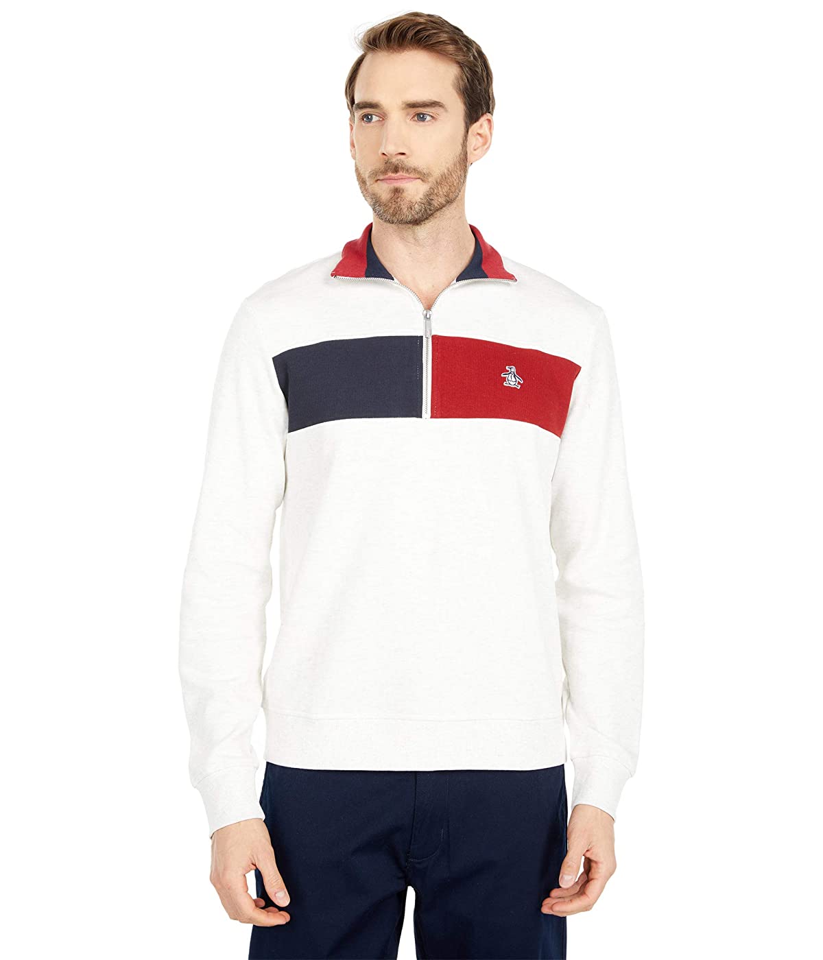 

Толстовка Original Penguin Long Sleeve French Rib Color-Block 1/4 Zip Sweater Light Grey Melange, L (48)