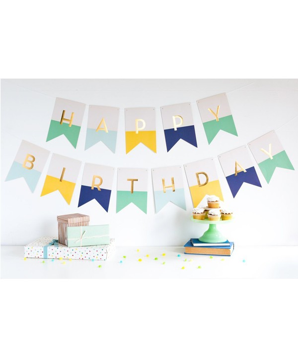 

Гирлянда-флажки на день рождения "Happy Birthday" multicolor & gold 2 м (P24)