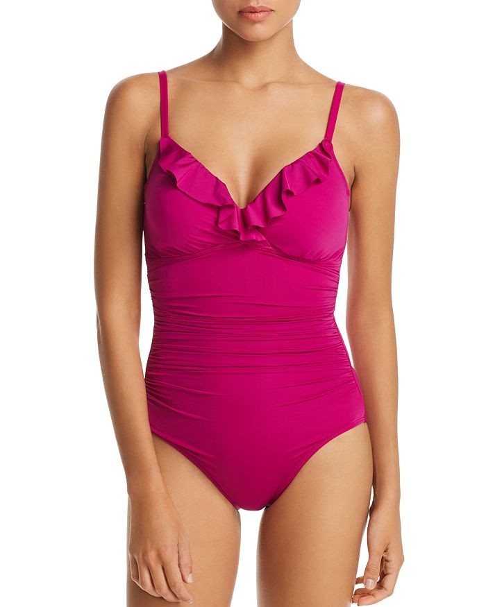 

Слитный купальник Polo Ralph Lauren Solids с рюшами Beach Club. розовый,LR9GV02, р.38.