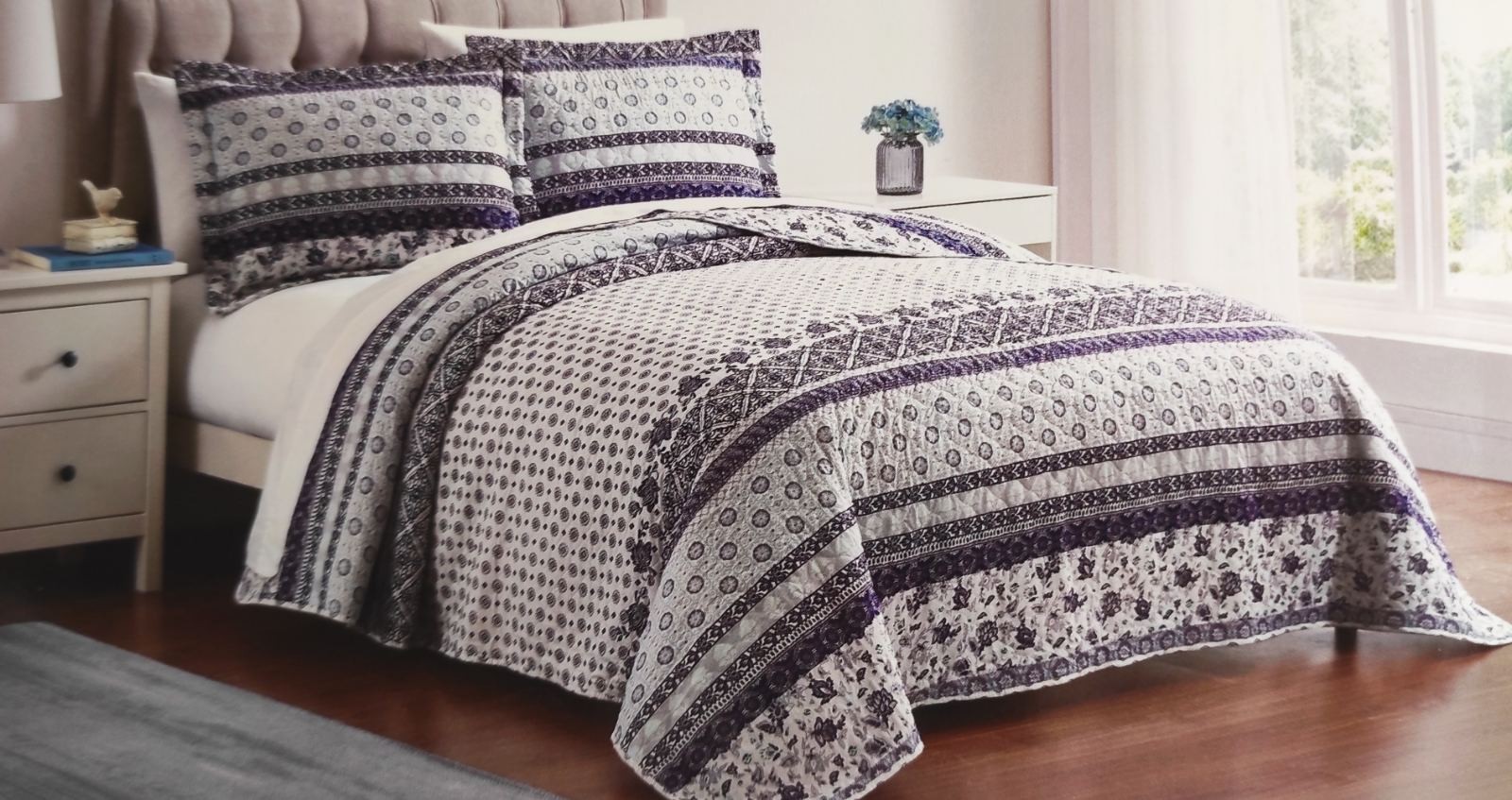 

Постельный комплект Spirit Linen Home, белый-фиолетовый, 158896 ,Размер King 230x230см