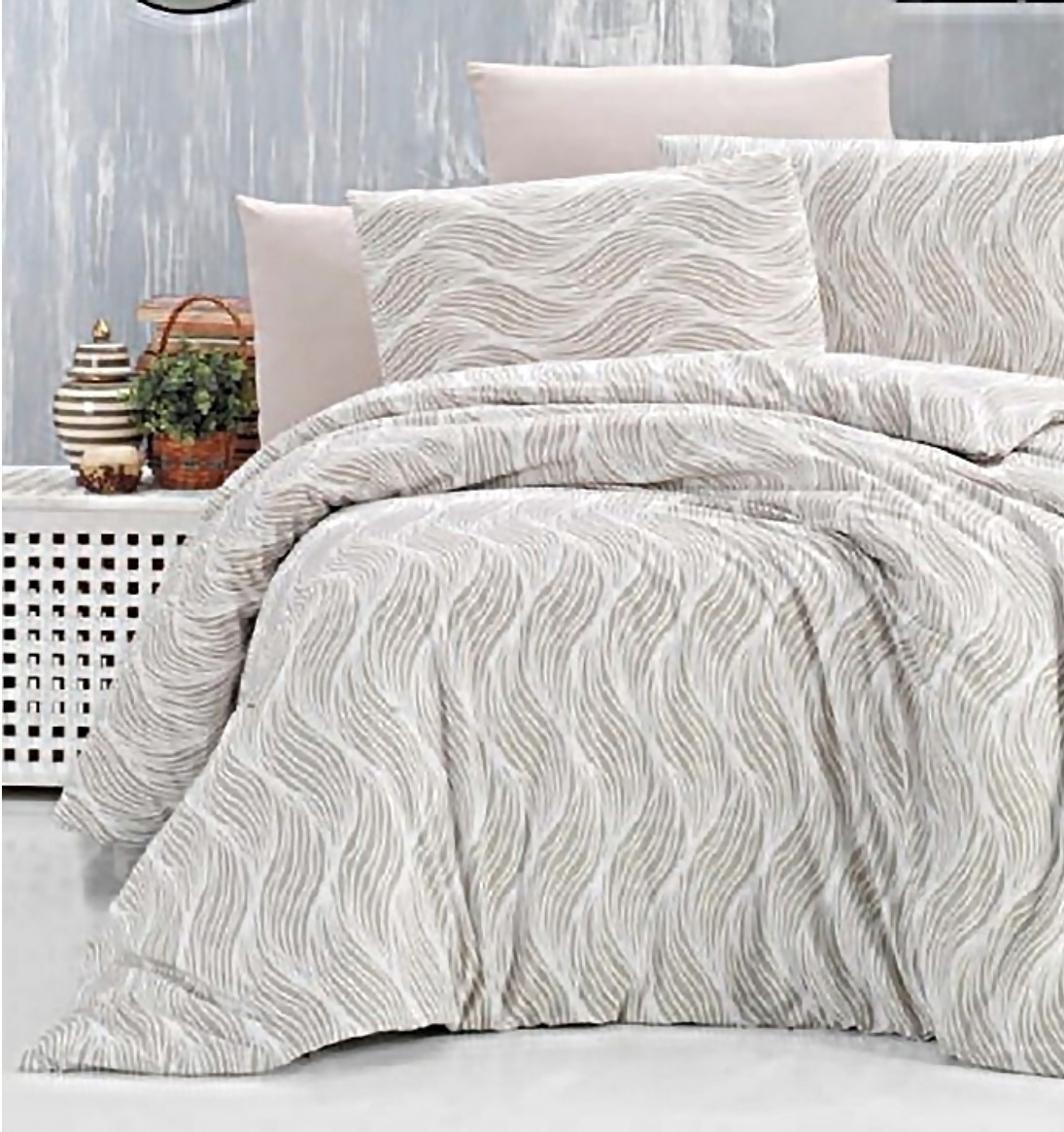 

Постельное белье TAG Ранфорс премиум с компаньоном застежка молния 100% хлопок 220х240 Кремовый 09110240973