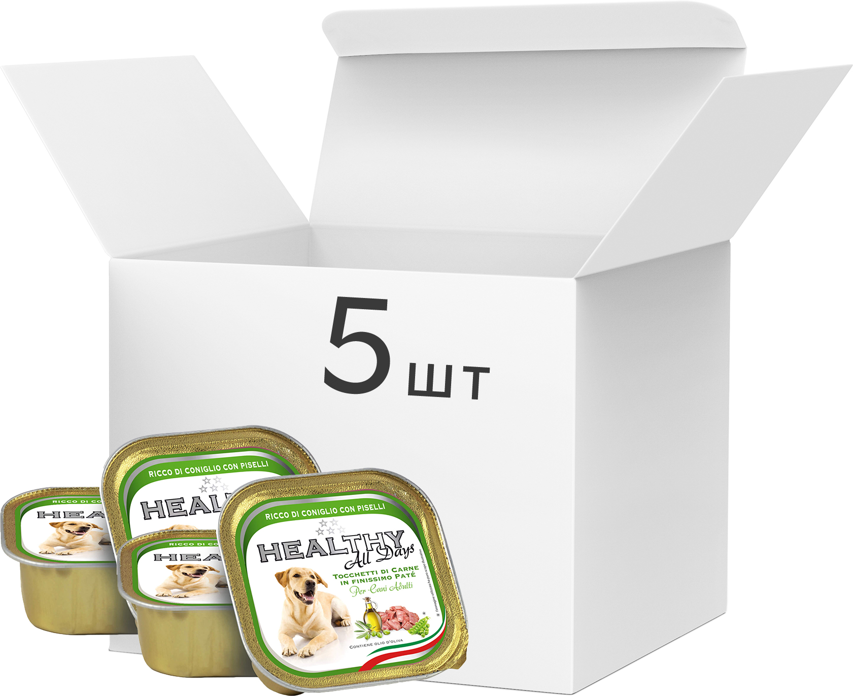 

Упаковка влажного корма для собак Healthy All Days с кроликом и горохом 5 шт по 150 г