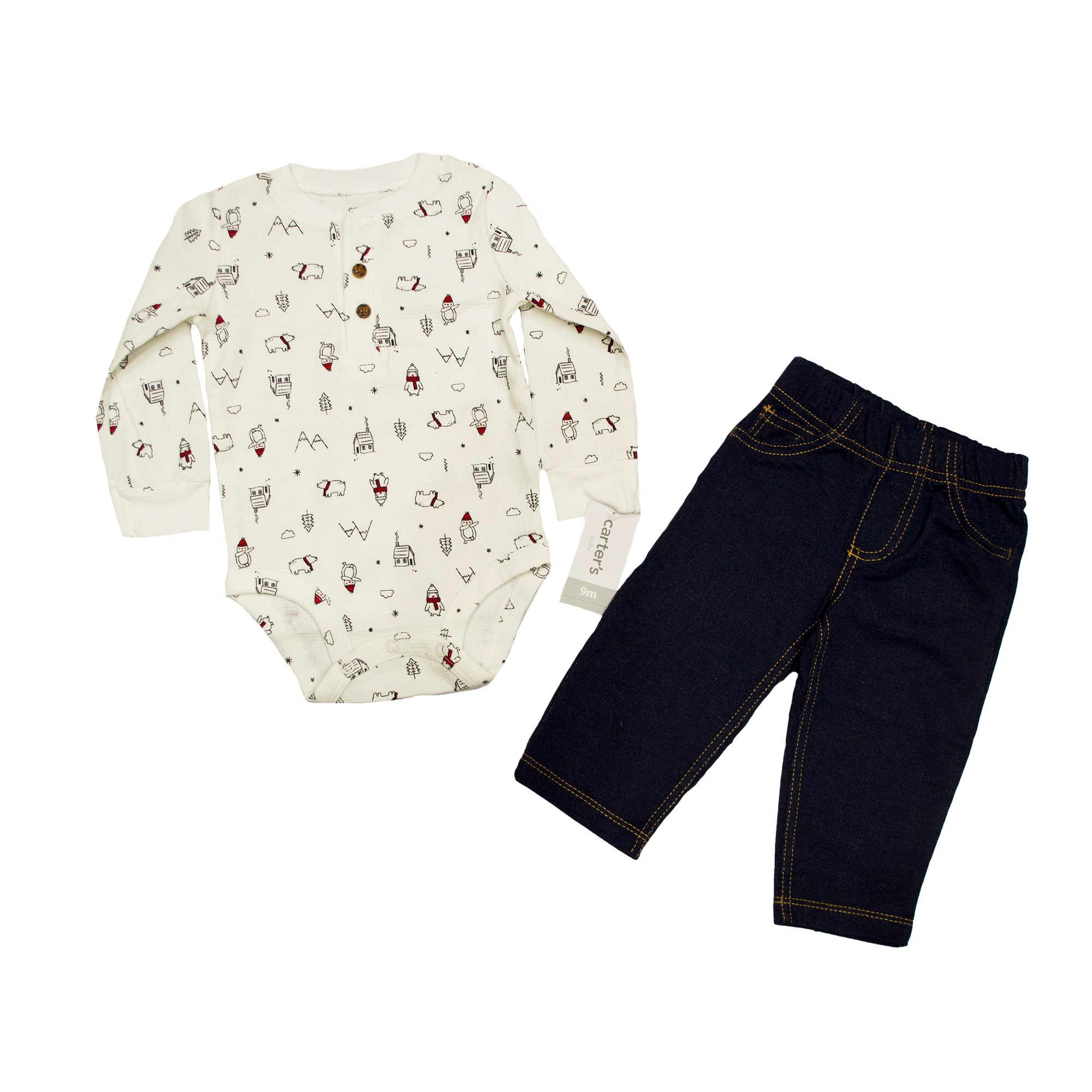 

Комплект для мальчика ( 1 шт ) Carter's белый боди с длинными рукавами и рисунками синие джинсы 18М (76-81см) 589