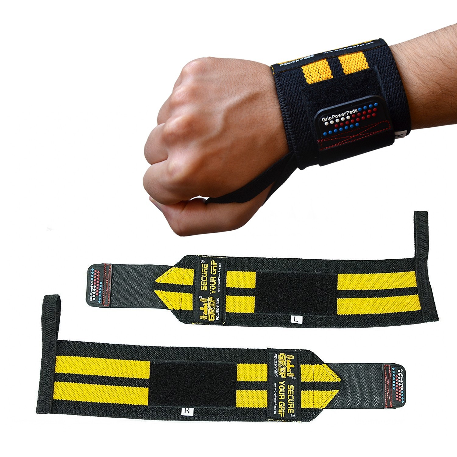 

Кистевые бинты Grip Power Pads Wrist Wraps Yellow (33 см, средняя жесткость)