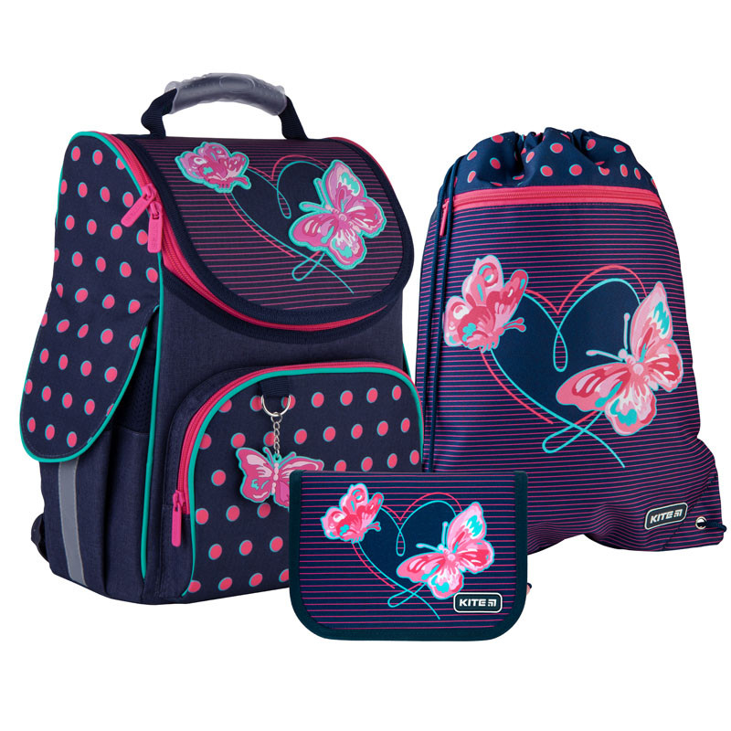 

Школьный набор рюкзак + пенал + сумка Kite Butterflies (K21-501S-3) 980 г 35x25x13 см 11,5 л темно-синий