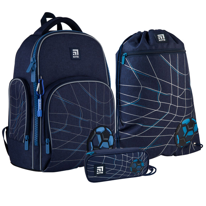 

Школьный набор рюкзак + пенал + сумка Kite Football pitch (K21-706M-3) 900 г 38x29x16,5 см 16 л темно-синий