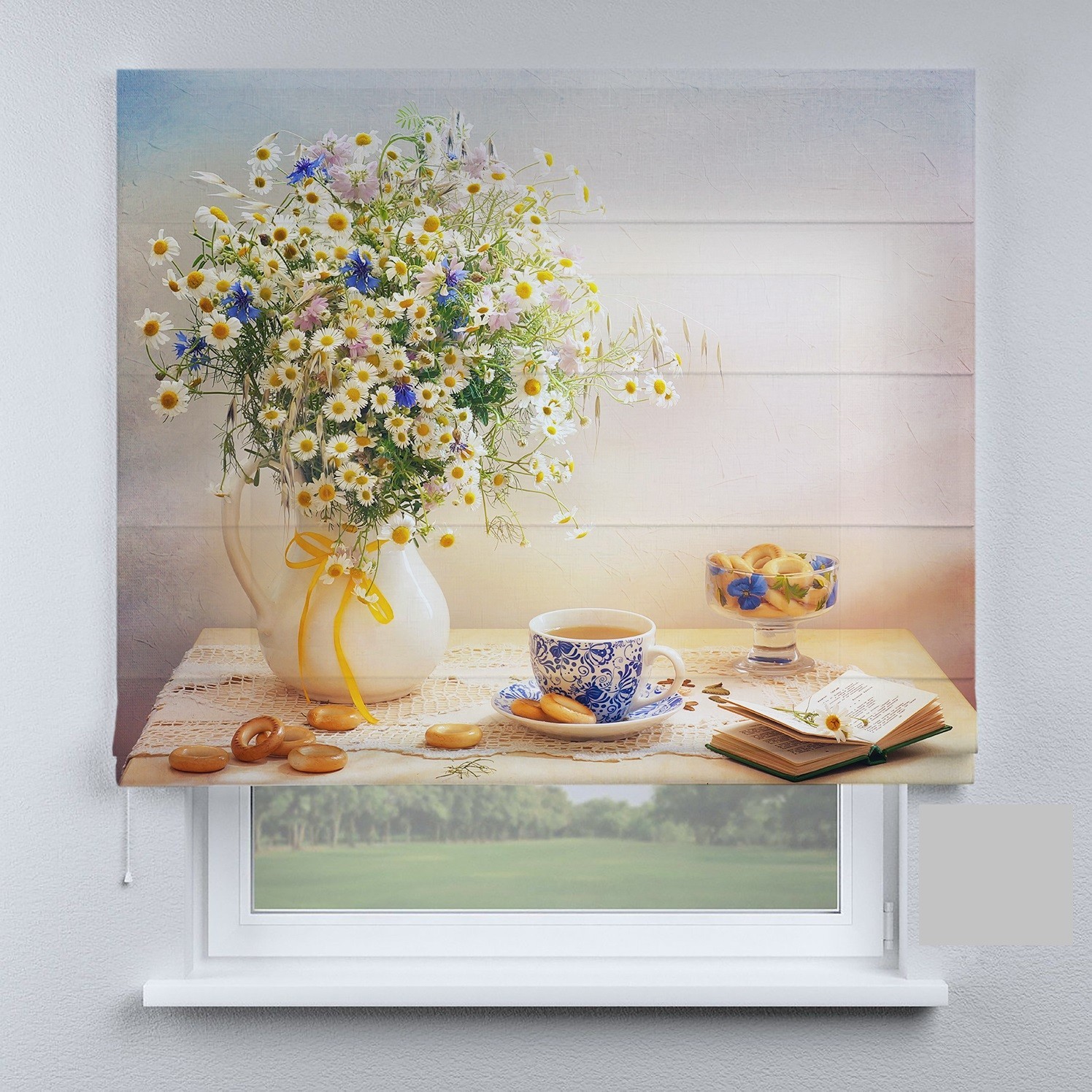 

Римские шторы DECOLIV ваза с цветами 40*170 см