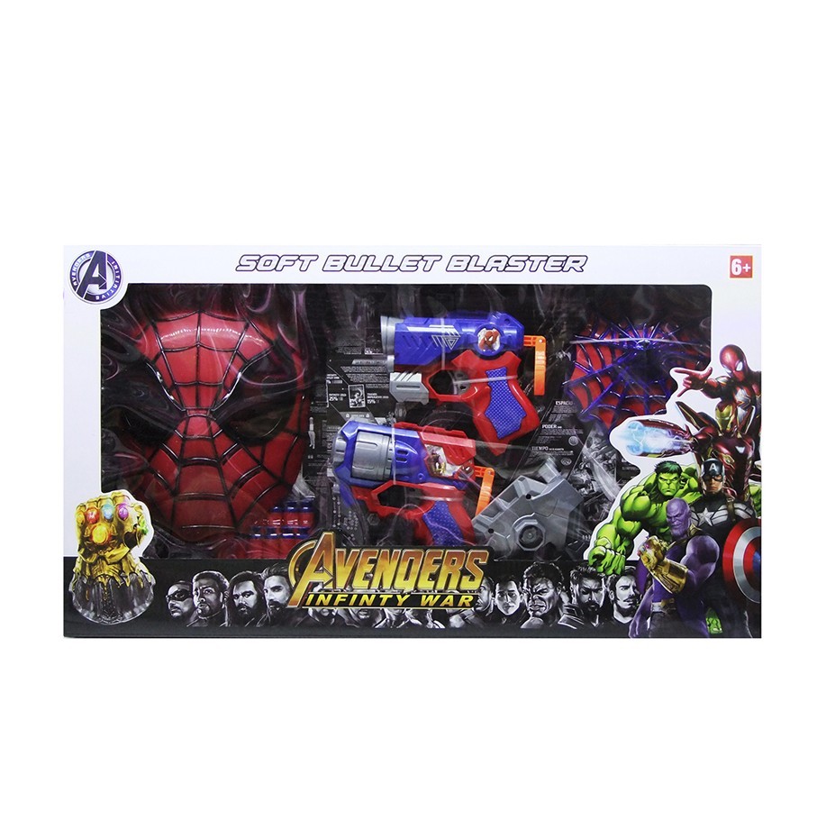 

Игровой Набор человек паук Avengers маска, бластер, щит, мягкие пули присоски Spider-Man разноцветный