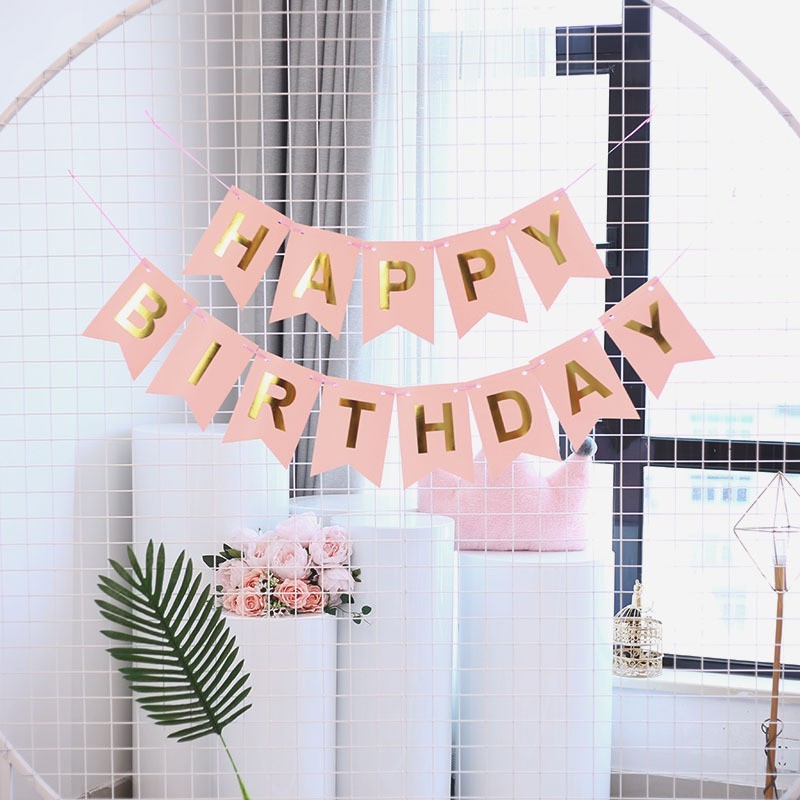 

Гирлянда из флажков "Happy Birthday!" розово-золотая 2 м (03431)