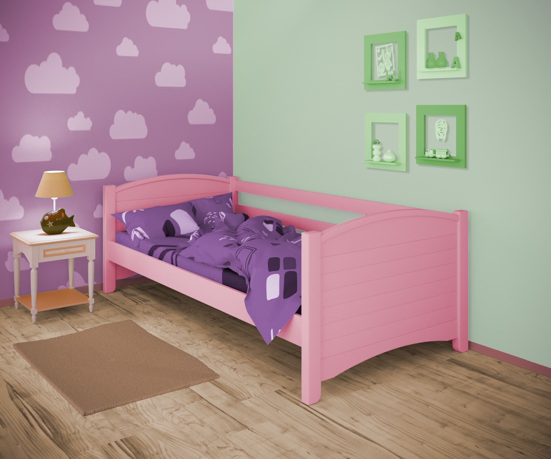 

Кровать односпальная тахта RainbowDream Доминика 80х190 см розовый массив ольхи, без ящиков