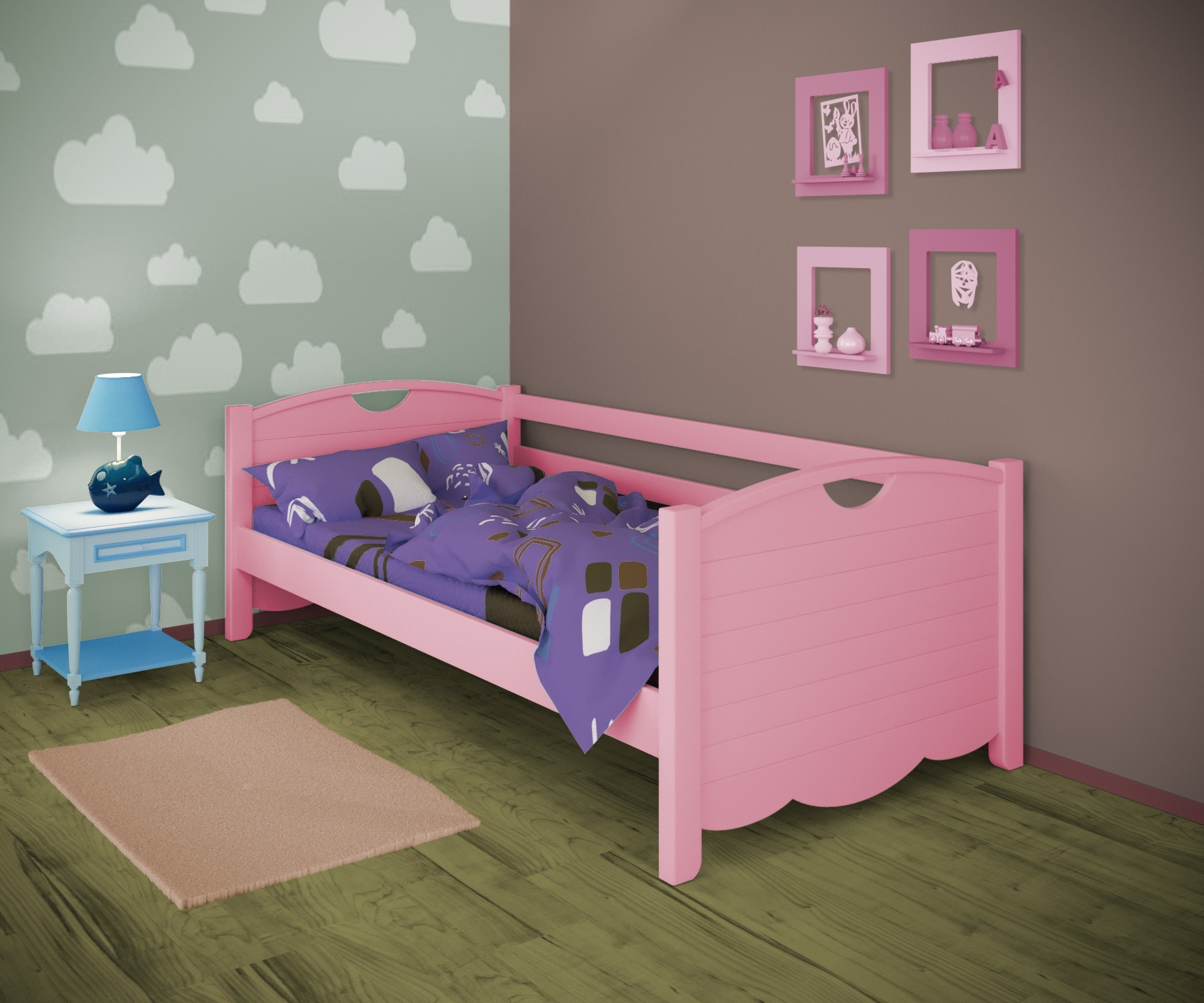 

Кровать односпальная тахта RainbowDream Белла 80х190 см розовый массив ольхи, без ящиков