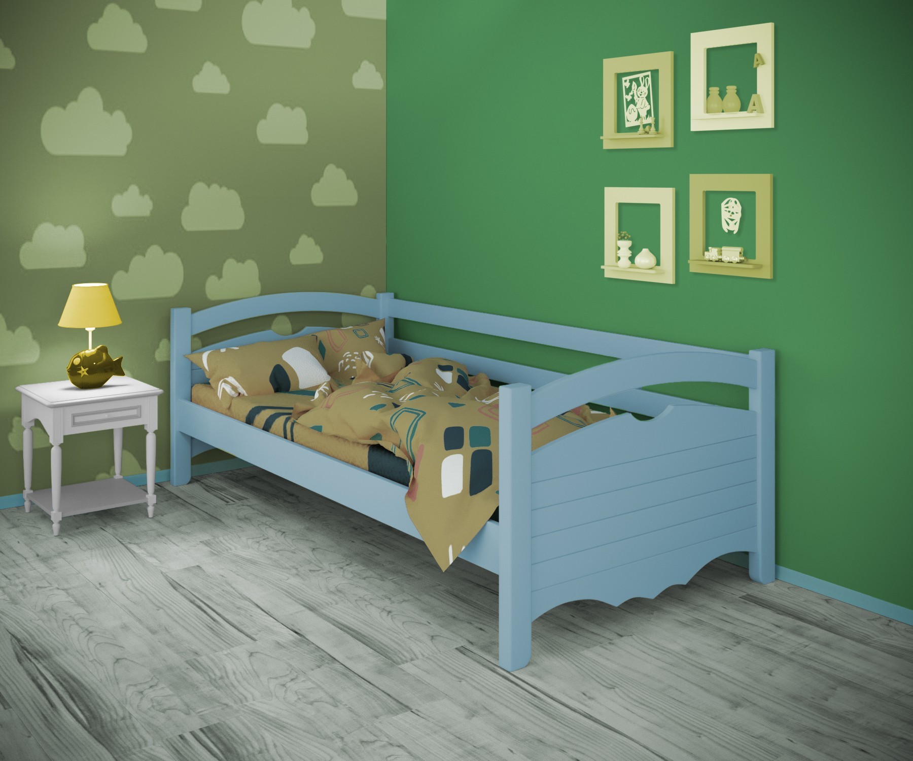 

Кровать односпальная тахта RainbowDream Фирина 90х190 см голубой массив ольхи, без ящиков