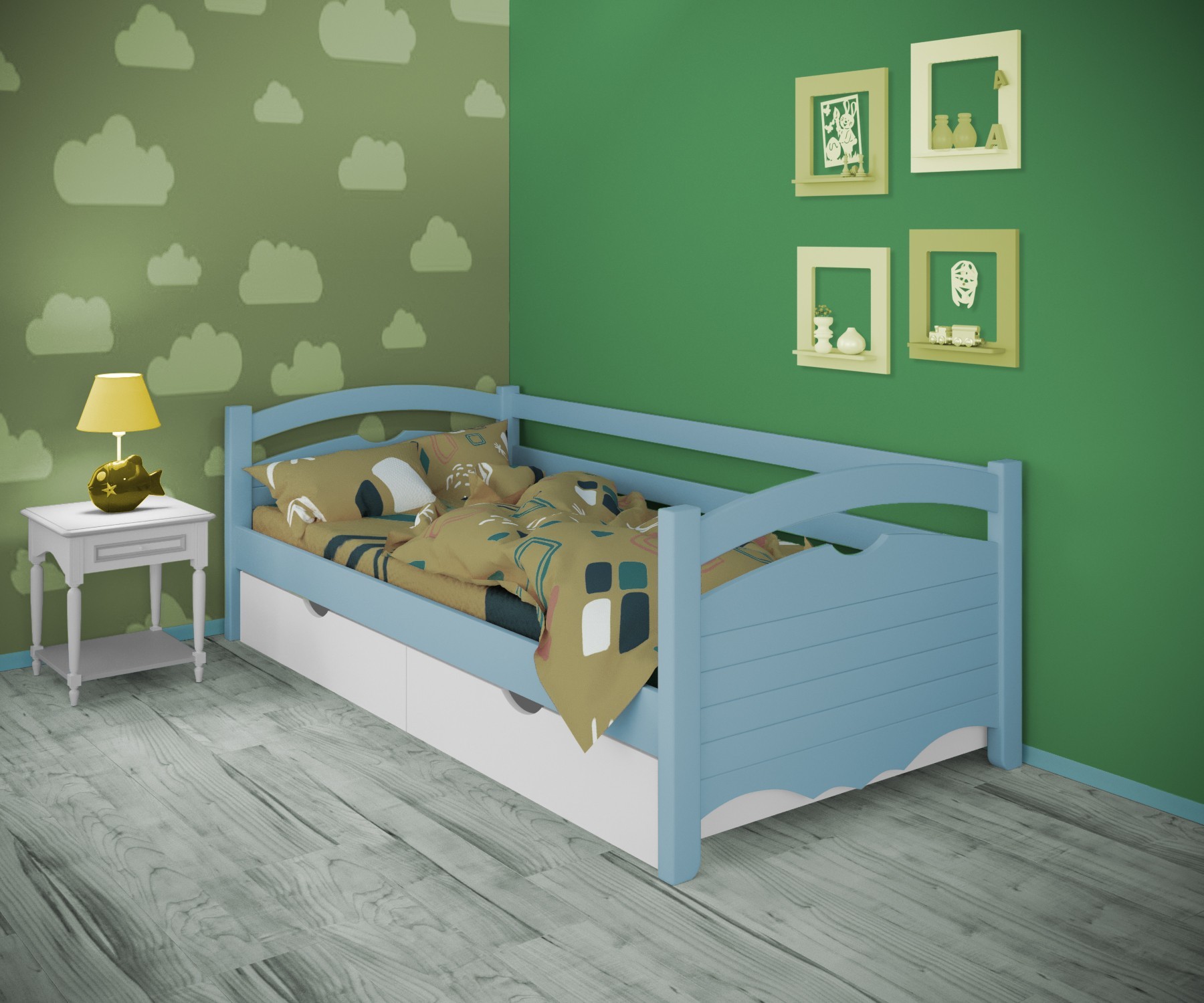 

Кровать односпальная тахта RainbowDream Фирина 90х190 см голубой массив ольхи, с ящиками