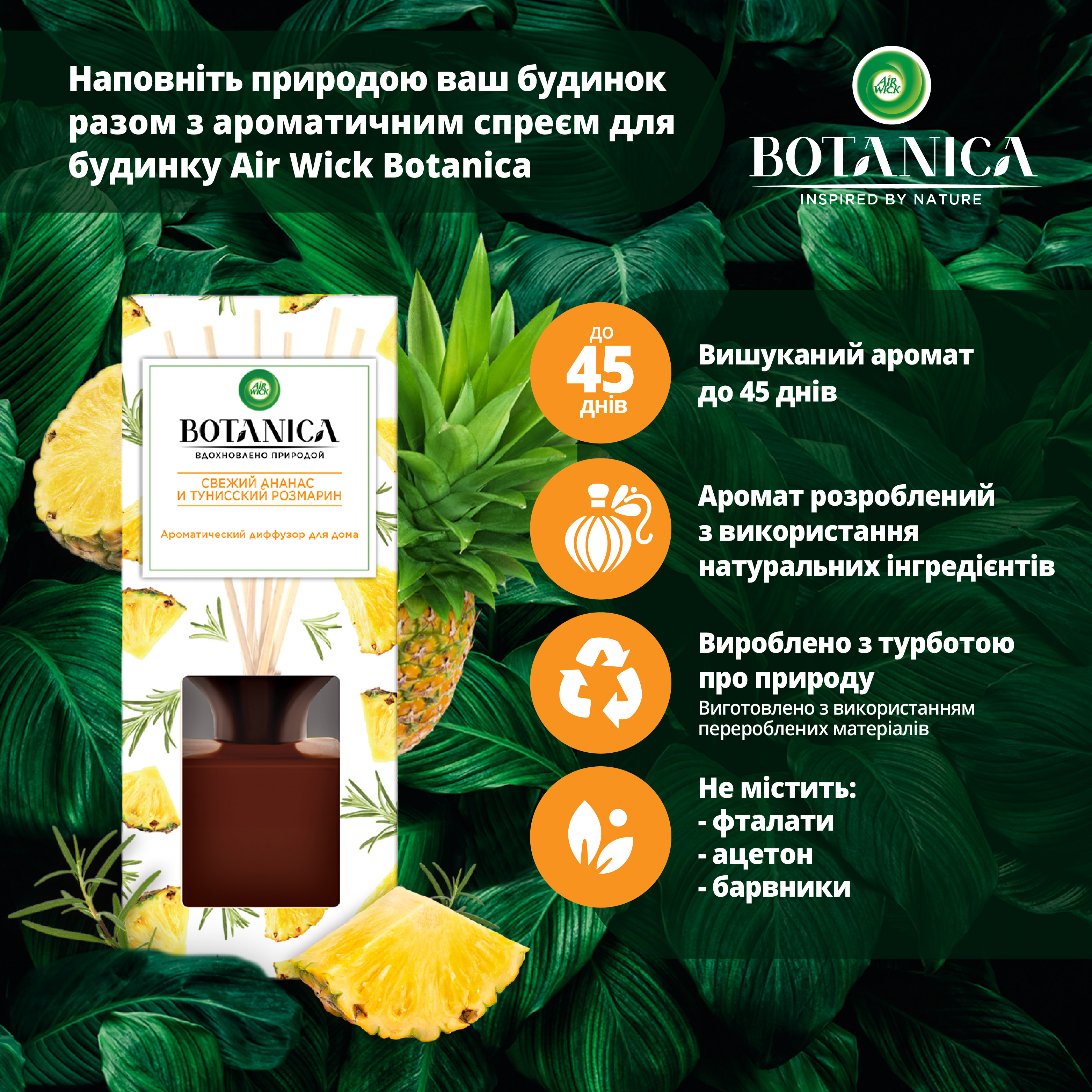 Ароматический диффузор Air Wick Botanica в комплекте с деревянными  палочками Свежий ананас и тунисский розмарин 80 мл (4640018993633) – фото,  отзывы, характеристики в интернет-магазине ROZETKA | Купить в Украине:  Киеве, Харькове, Днепре,