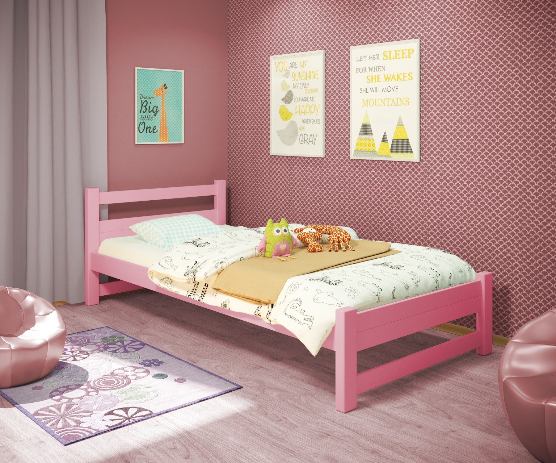 

Кровать односпальная RainbowDream Филипп 80х190 см розовый массив ольхи, без ящиков