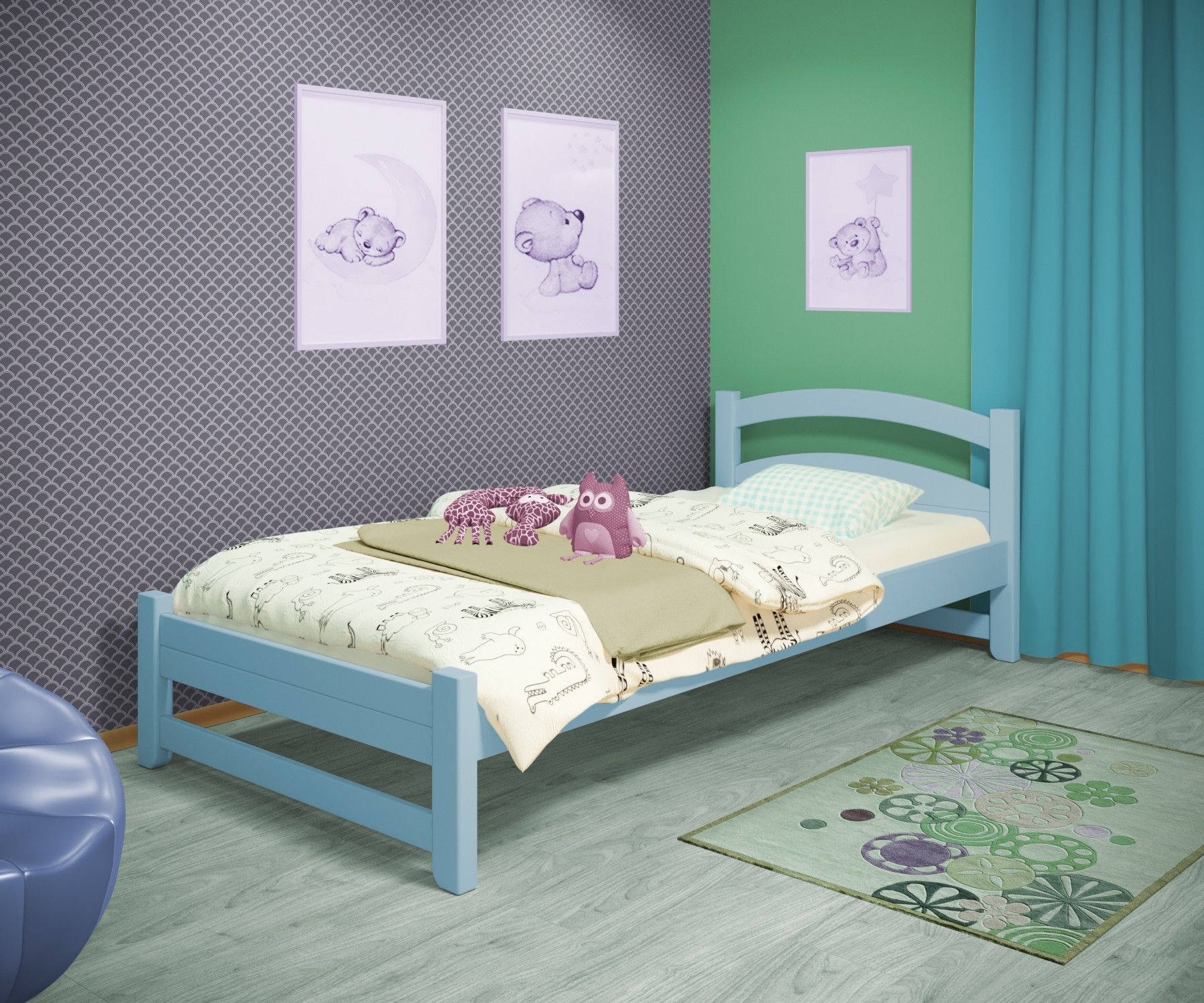 

Кровать односпальная RainbowDream Милана 80х190 см голубой массив ольхи, без ящиков
