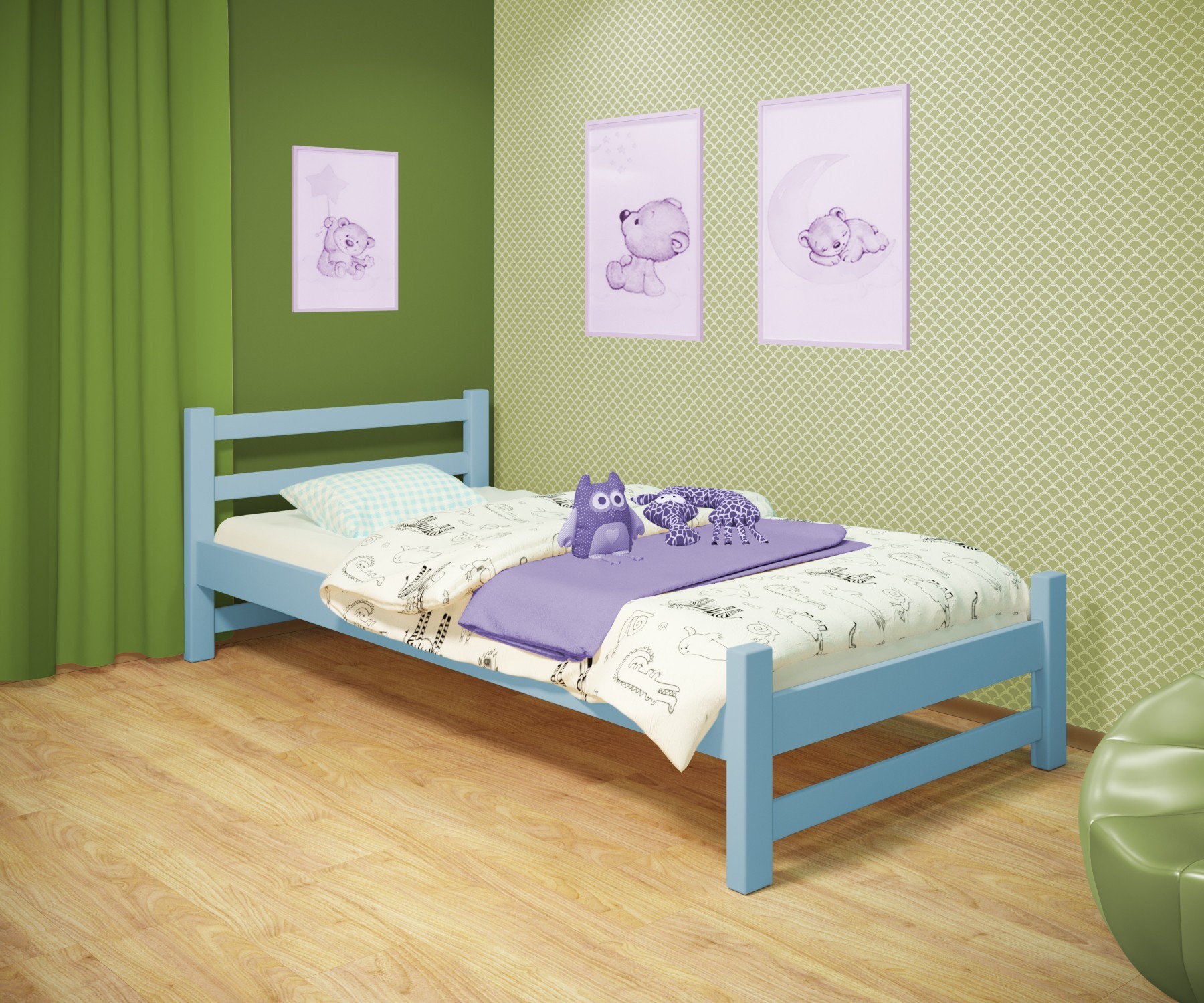 

Кровать односпальная RainbowDream Лентори 80х190 см голубой массив ольхи, без ящиков