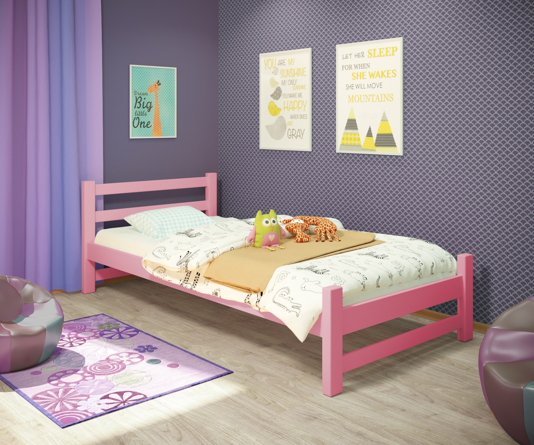 

Кровать односпальная RainbowDream Лентори 80х190 см розовый массив ольхи, без ящиков