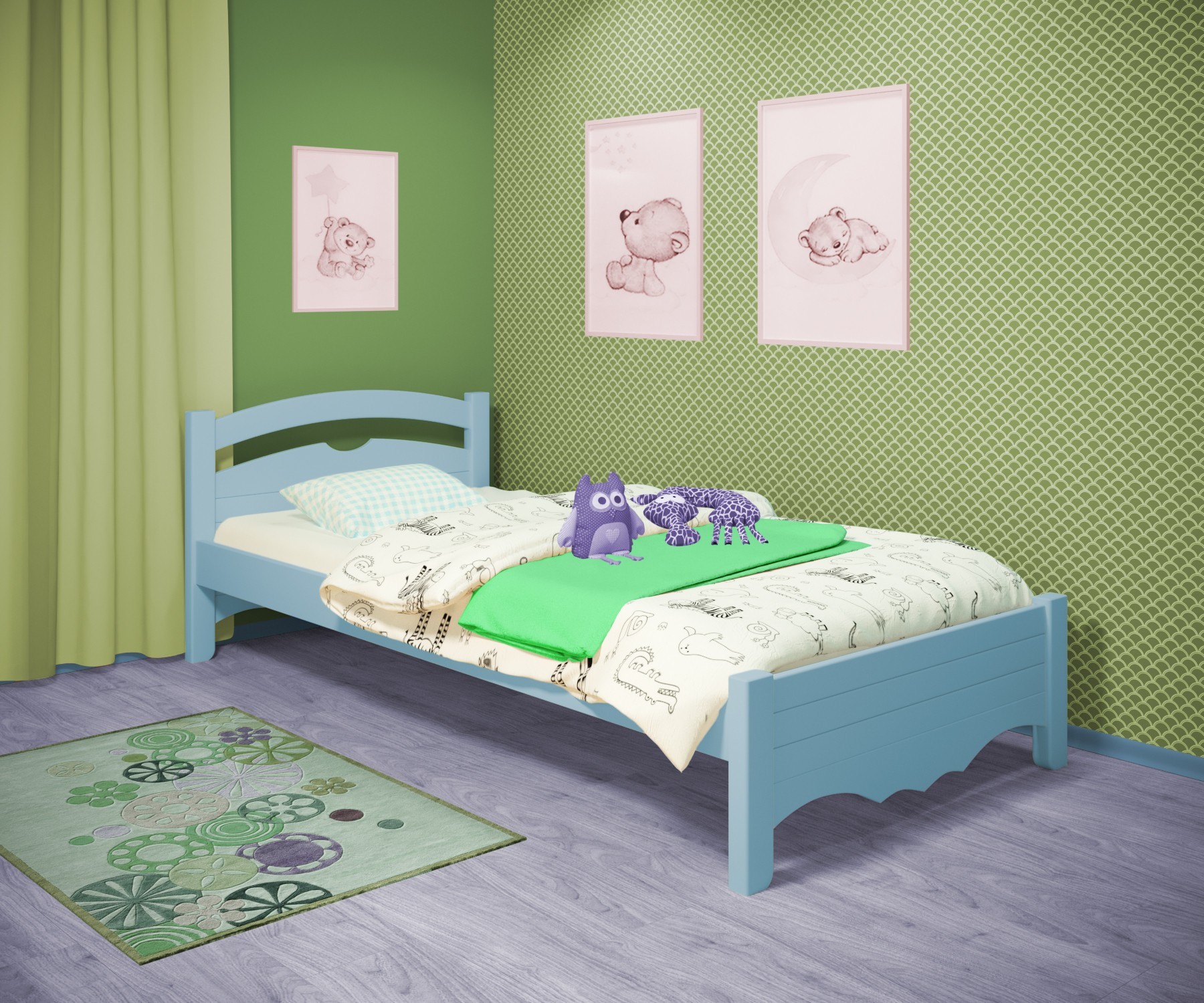 

Кровать односпальная RainbowDream Фирина 80х190 см голубой массив ольхи, без ящиков