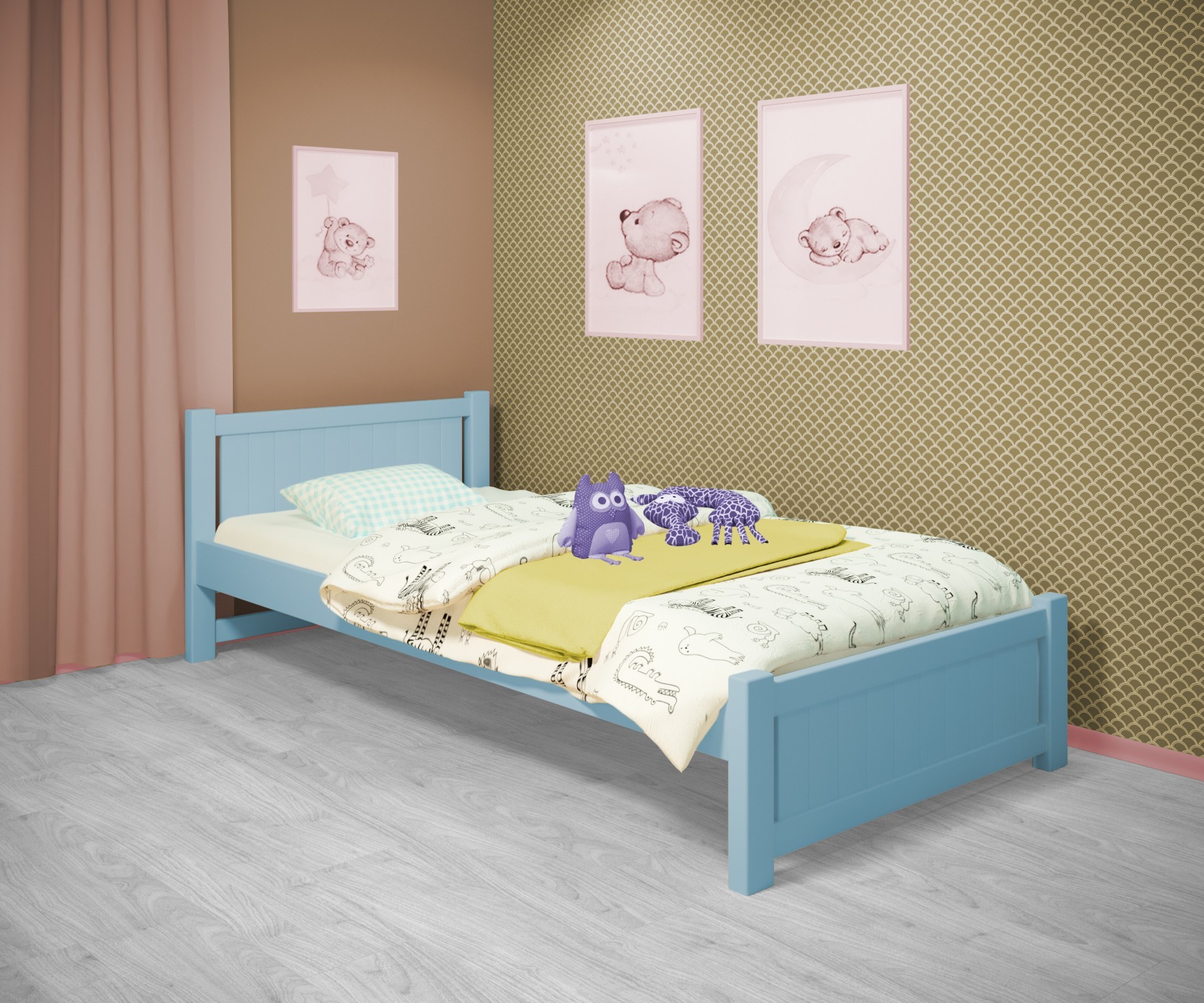 

Кровать односпальная RainbowDream Лимонти 80х190 см голубой массив ольхи, без ящиков