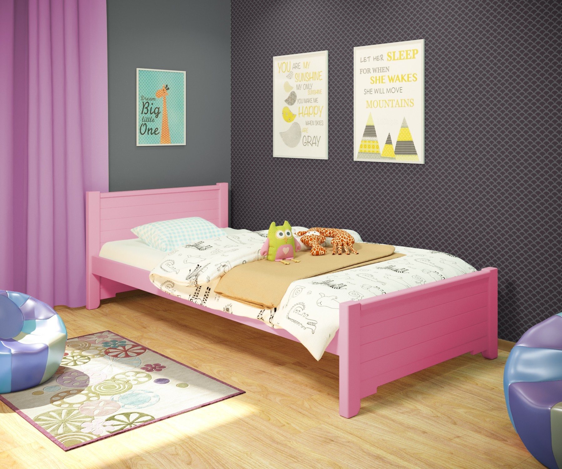 

Кровать односпальная RainbowDream Фиронни 80х190 см розовый массив ольхи, без ящиков