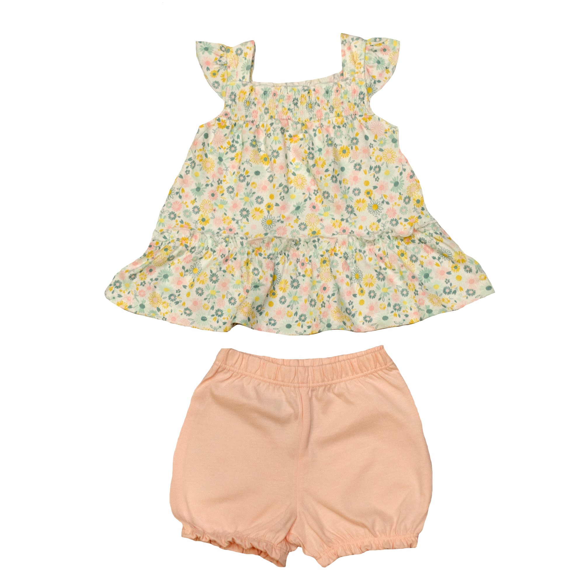 

Комплект для девочки ( 1 шт ) George белая цветастая туника с рюшами и розовые шортики на резинках 9-12М (74-80 см) 1274