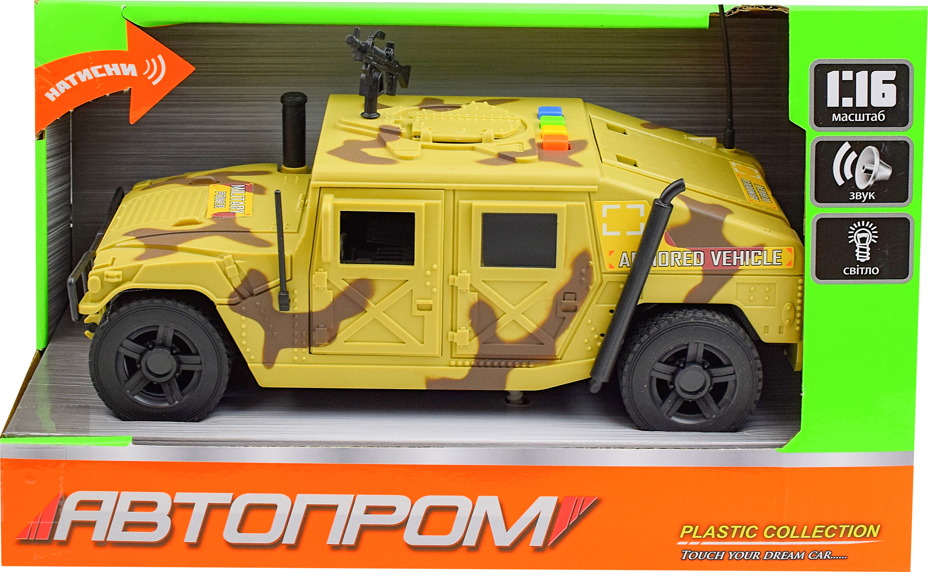 

Автомодель Автопром Военная (1:16) Желтая (7910B)