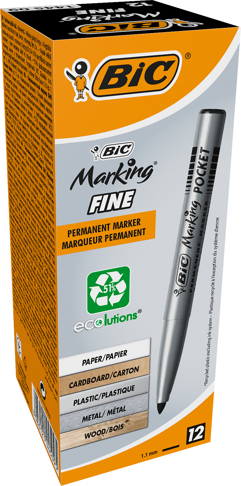 Набор маркеров перманентных BIC Marking Fine ECO 1.1 мм 12 шт Черных (3086121445095)