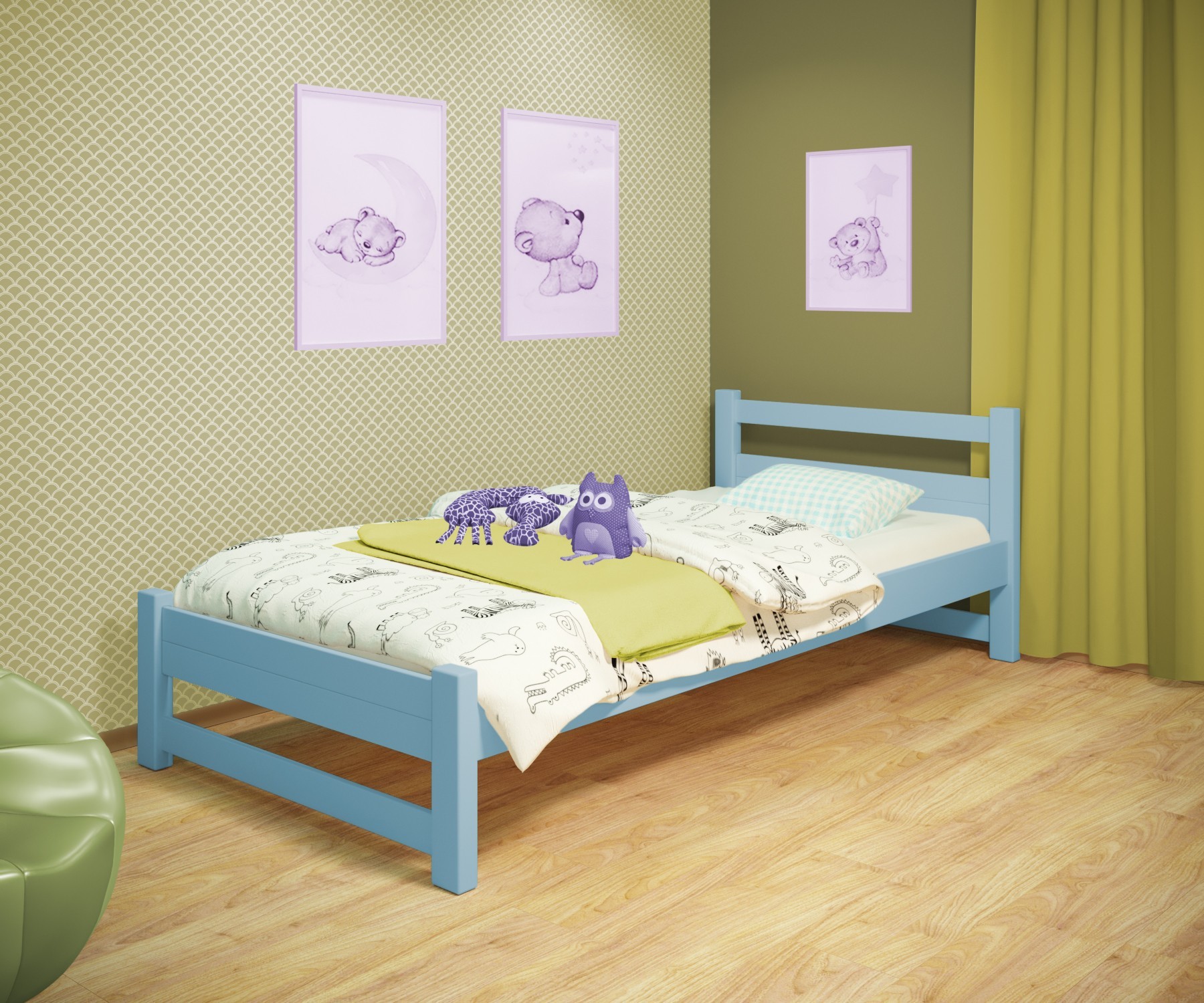 

Кровать односпальная RainbowDream Филипп 70х140 см голубой массив ольхи, без ящиков