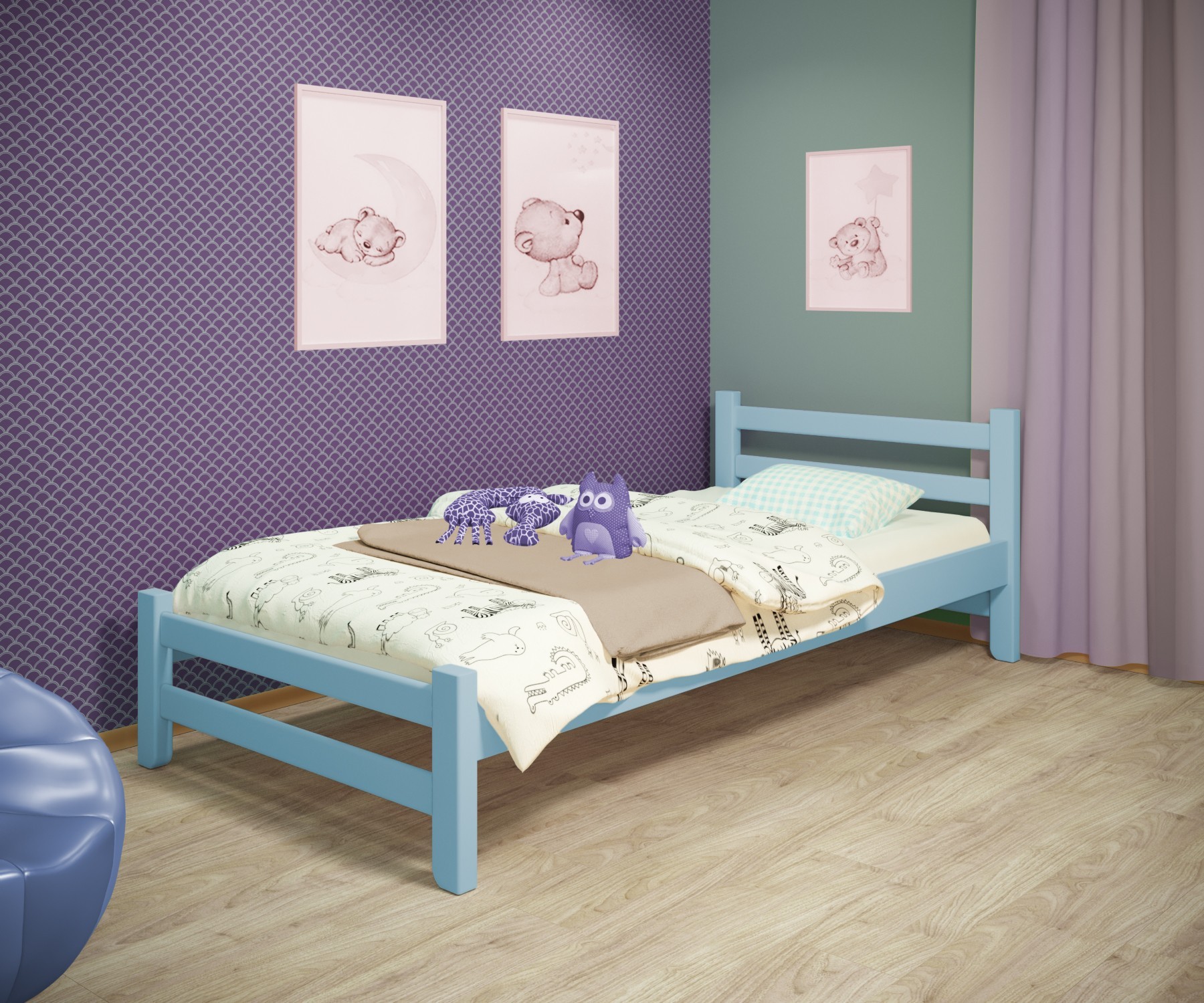 

Кровать односпальная RainbowDream Томас 80х180 см голубой массив ольхи, без ящиков