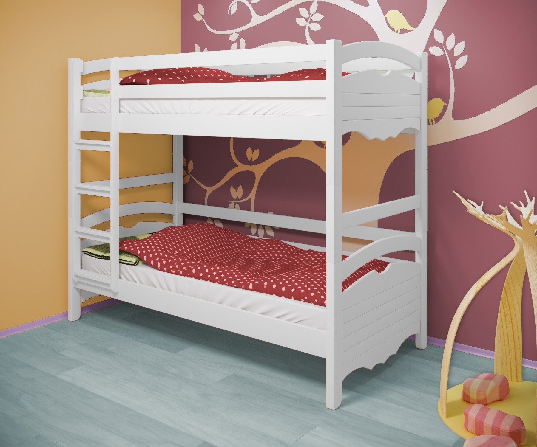 

Кровать двухъярусная RainbowDream Фирина 80х190 см белый массив ольхи, без ящиков