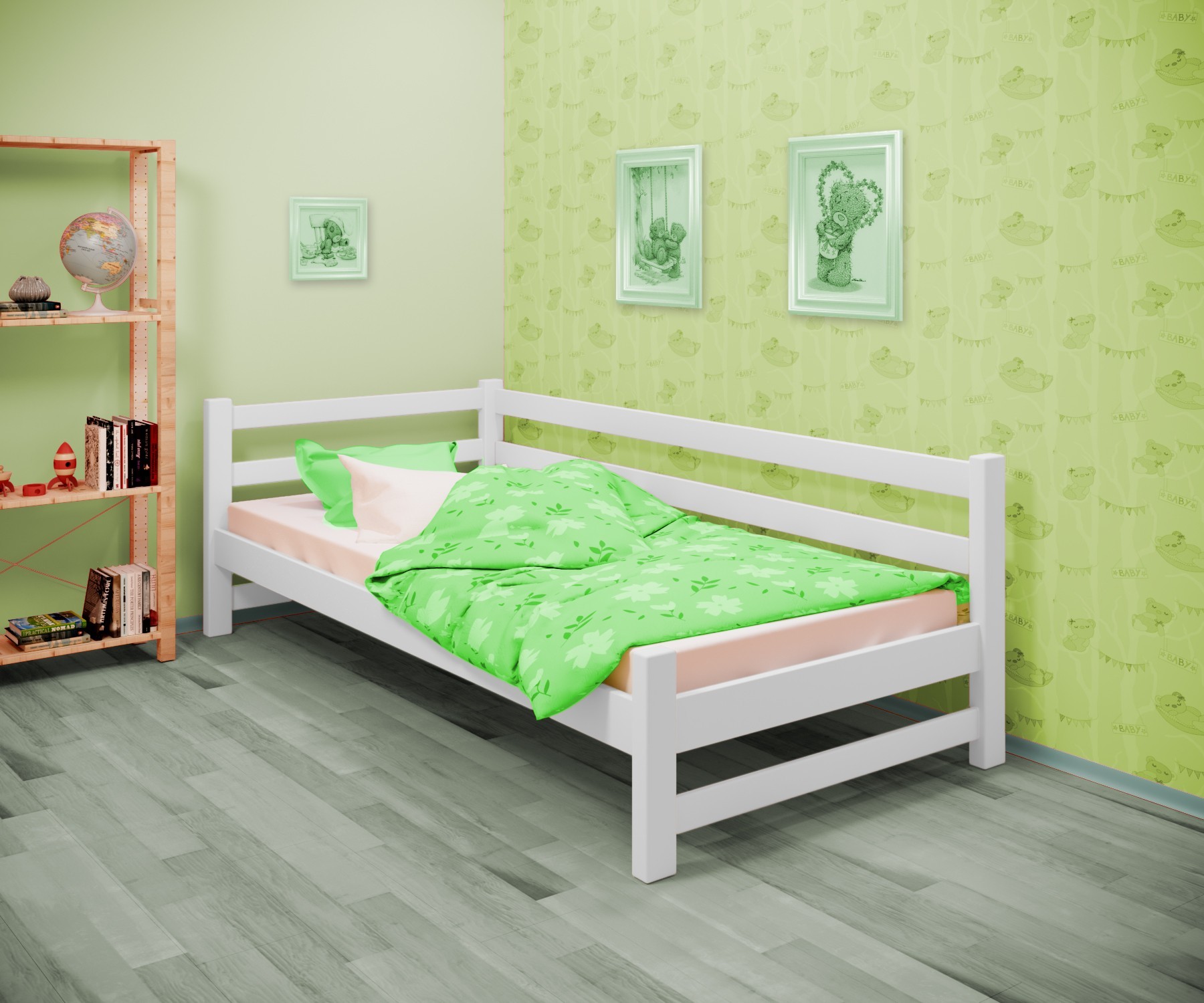 

Кровать односпальная угловая RainbowDream Лентори 80х190 см белый массив ольхи, без ящиков