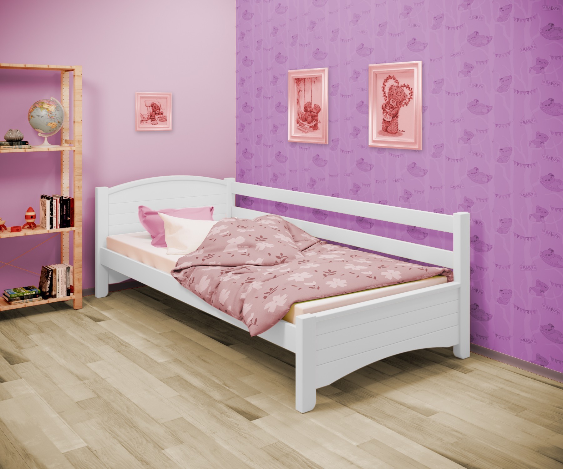 

Кровать односпальная угловая RainbowDream Доминика 80х190 см белый массив ольхи, без ящиков