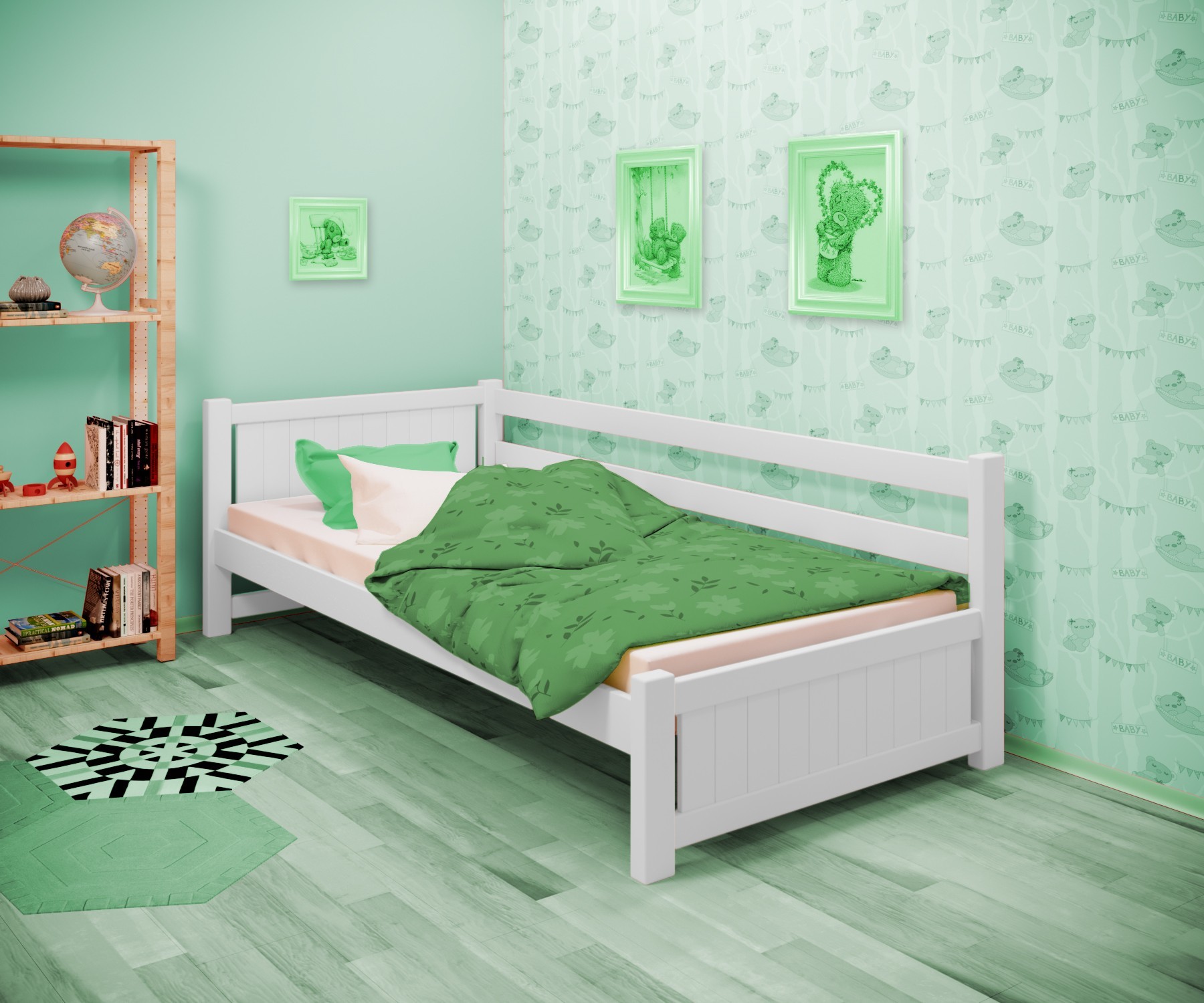 

Кровать односпальная угловая RainbowDream Лимонти 80х190 см белый массив ольхи, без ящиков