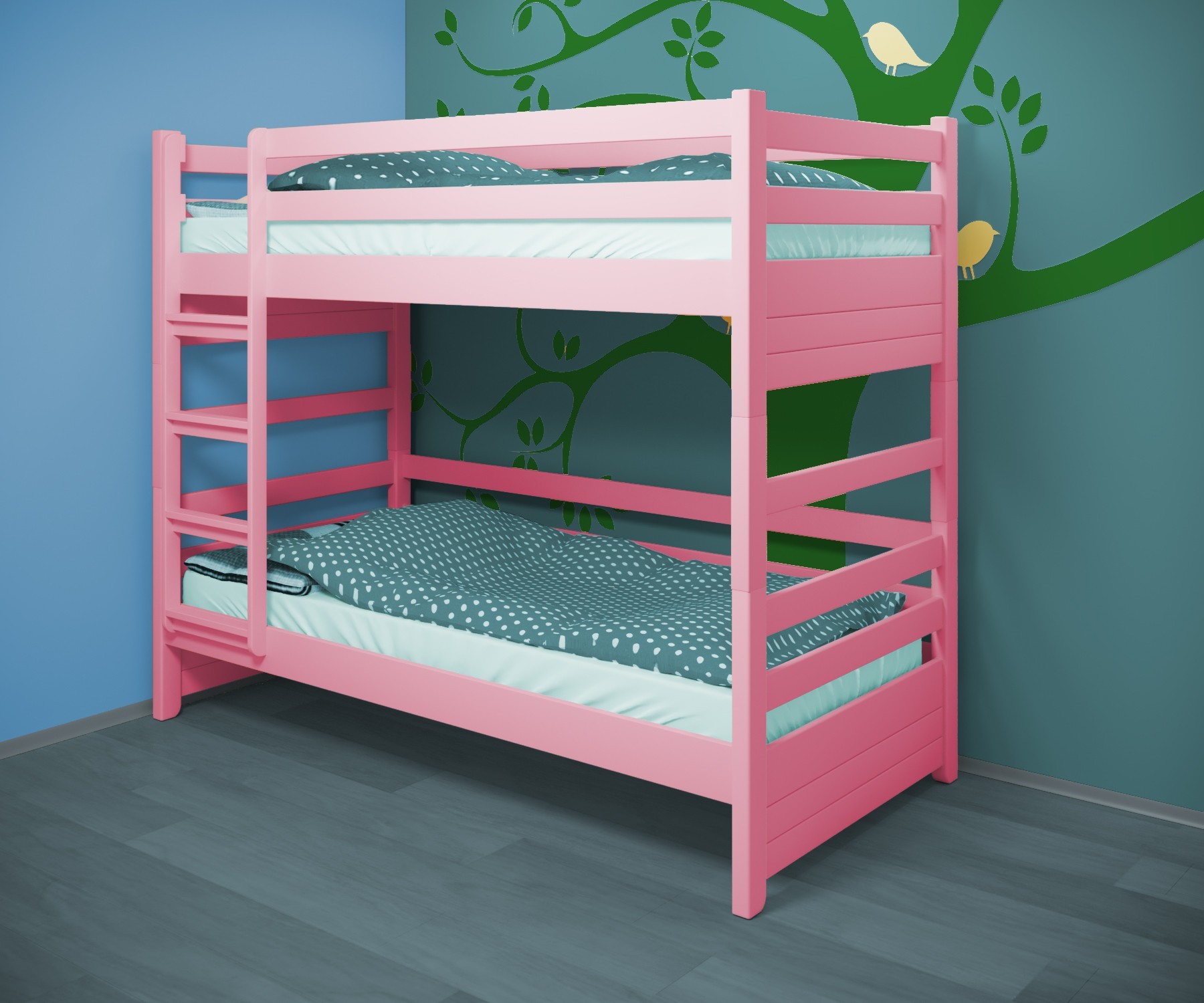

Кровать двухъярусная RainbowDream Маркус 80х190 см розовый массив ольхи, без ящиков