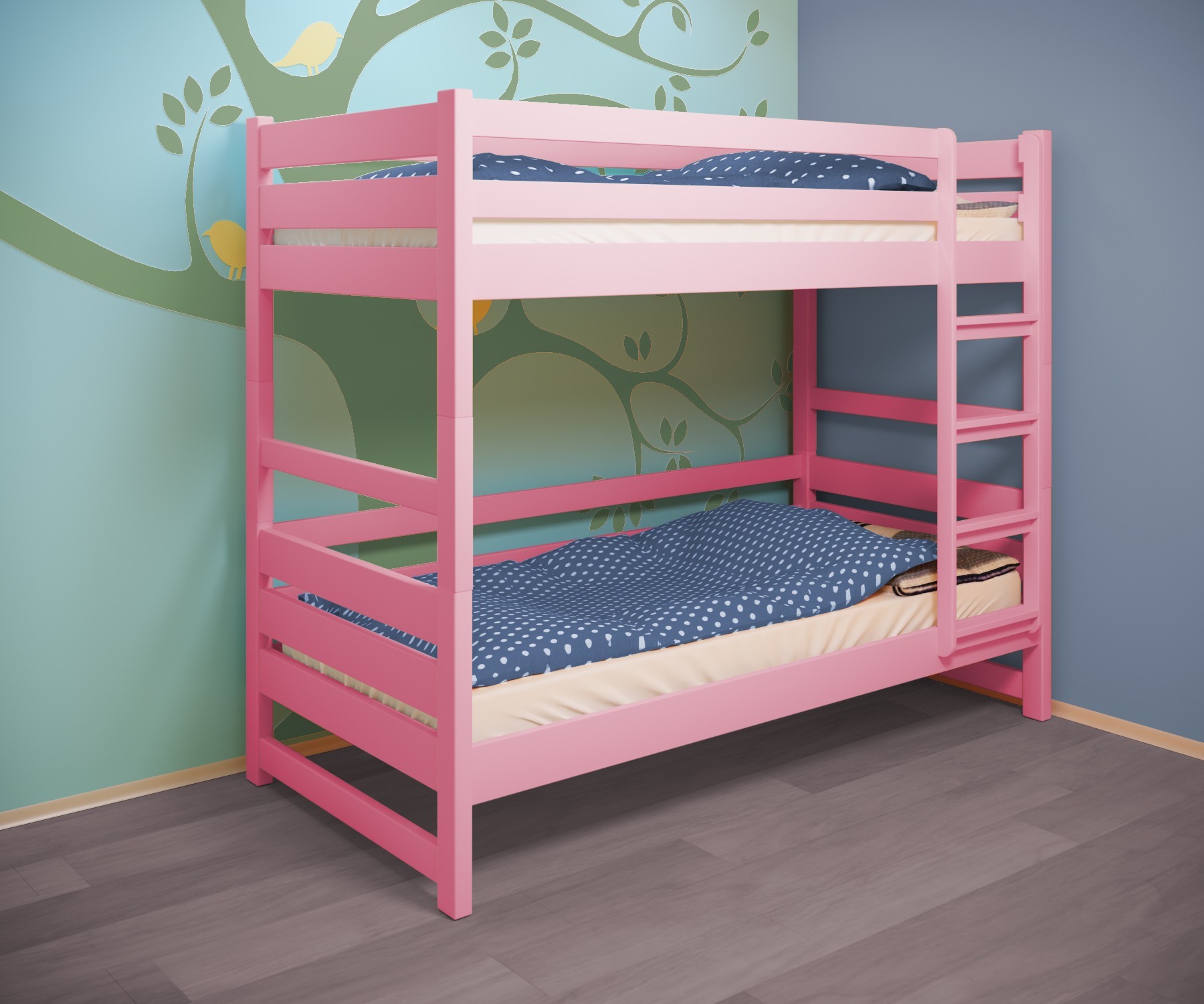 

Кровать двухъярусная RainbowDream Мартино 80х190 см розовый массив ольхи, без ящиков