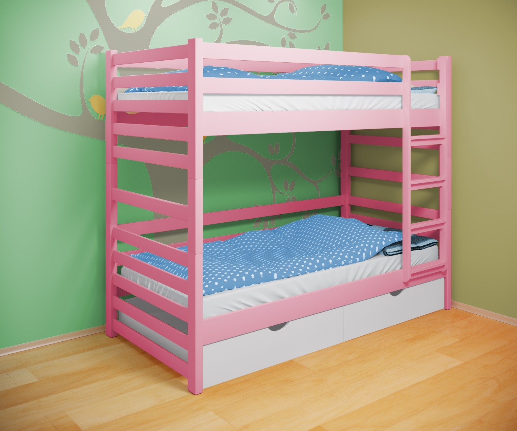 

Кровать двухъярусная RainbowDream Ламия 80х190 см розовый массив ольхи, с ящиками
