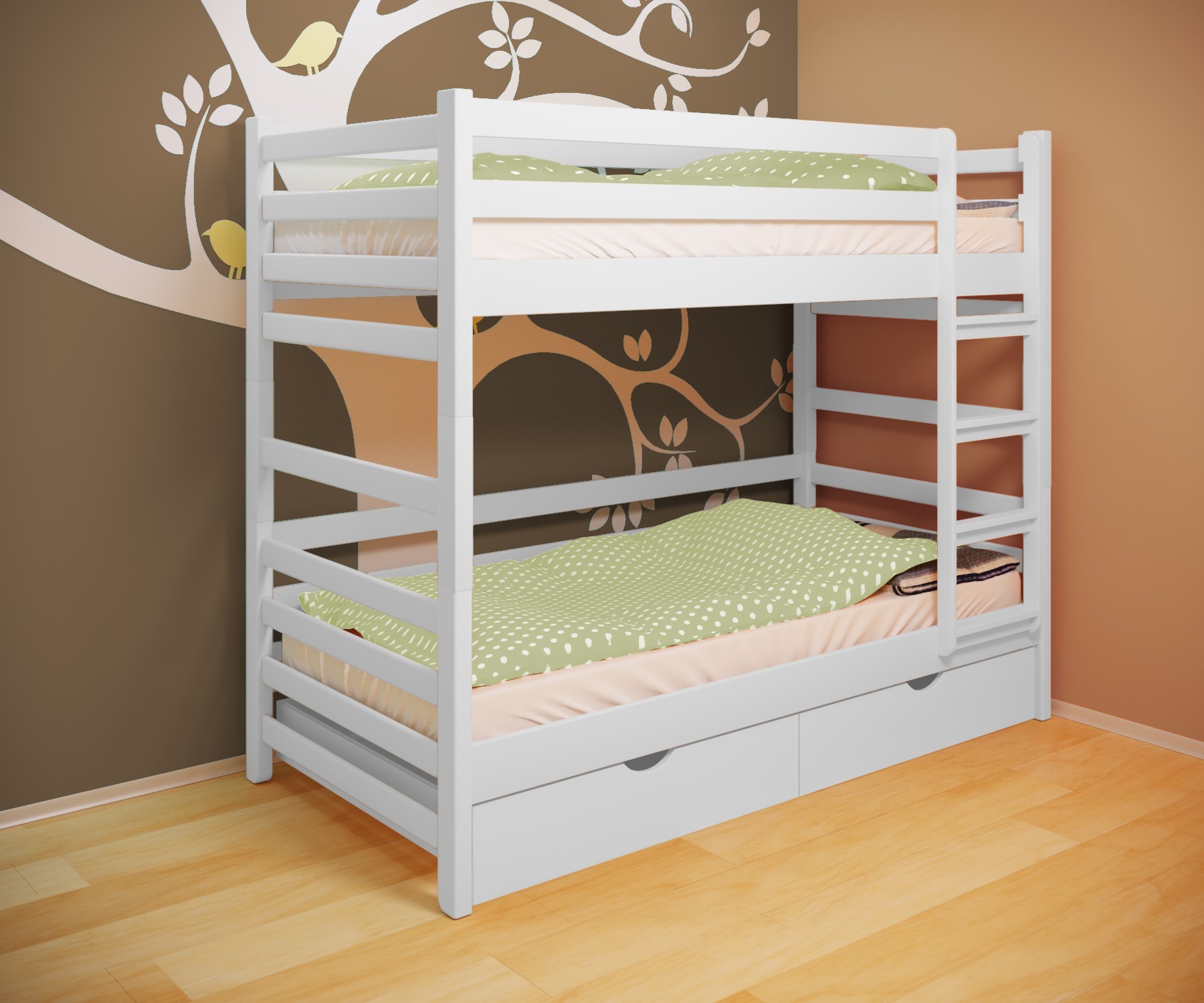 

Кровать двухъярусная RainbowDream Томас 80х190 см белый массив ольхи, с ящиками