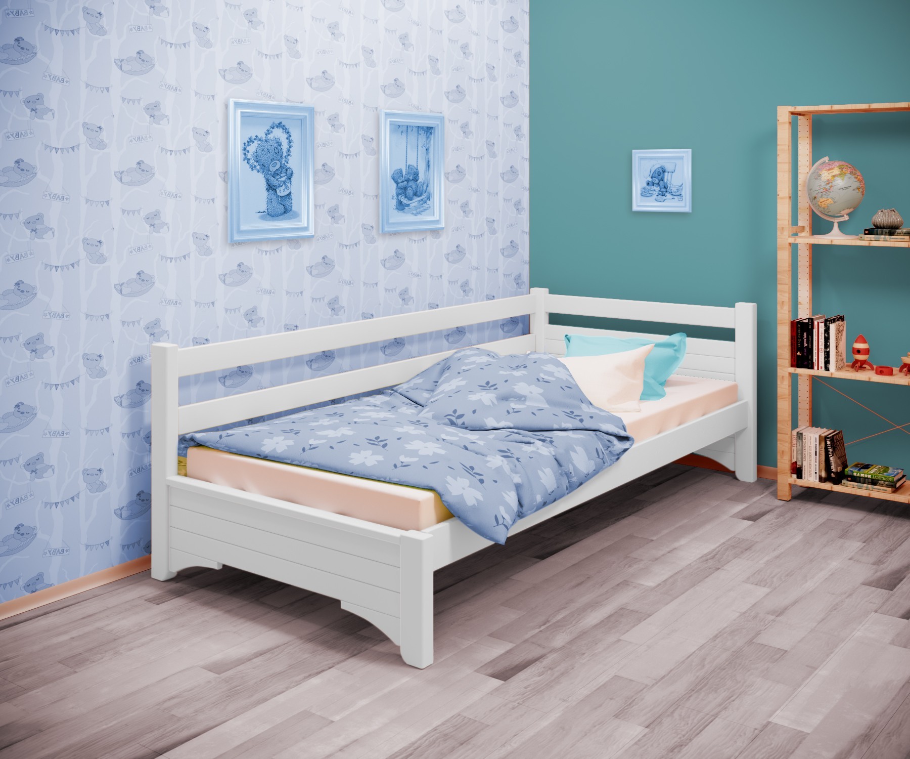 

Кровать односпальная угловая RainbowDream Дюпон 80х190 см белый массив ольхи, без ящиков