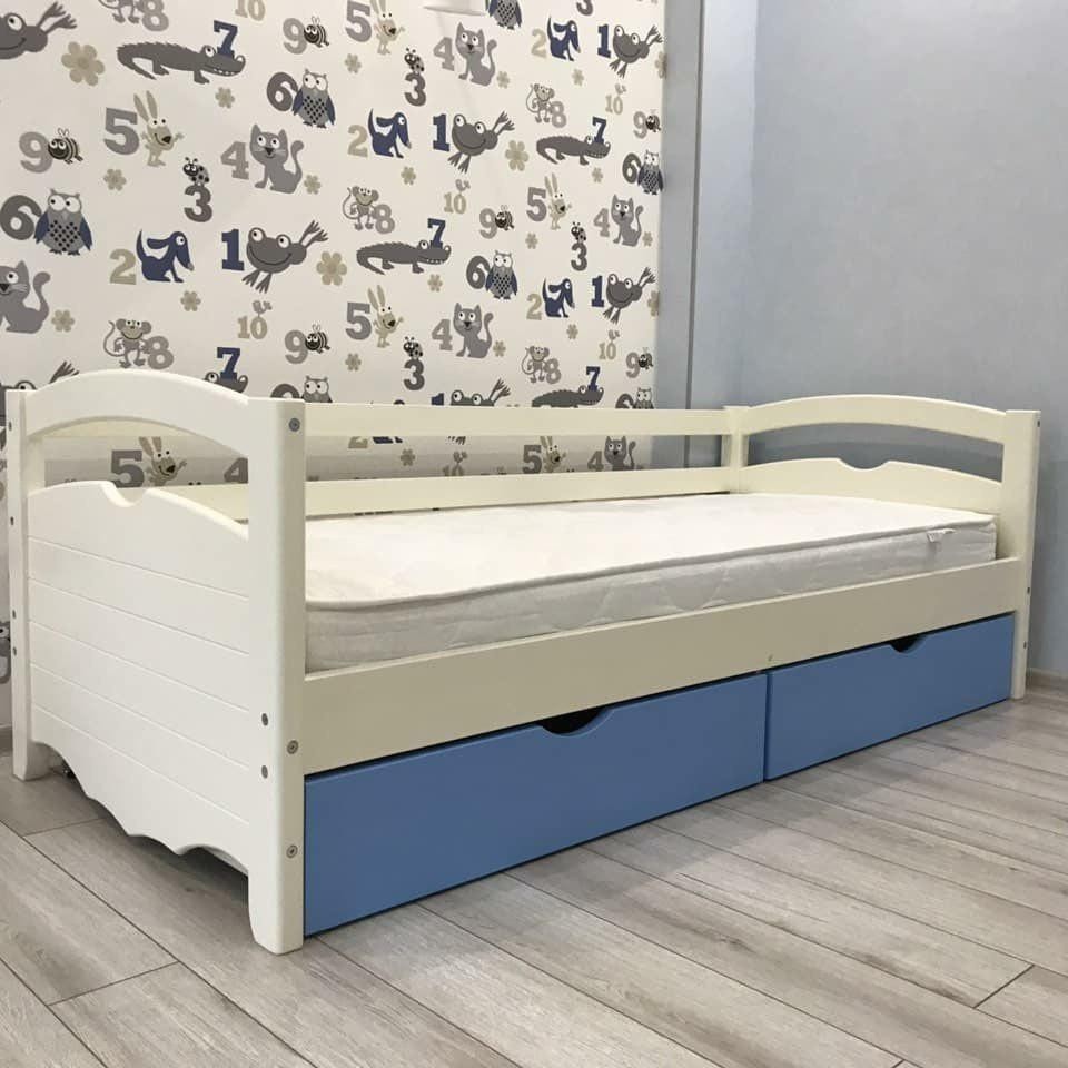 

Кровать односпальная тахта RainbowDream Фирина 80х190 см бело-голубой массив ольхи, с ящиками