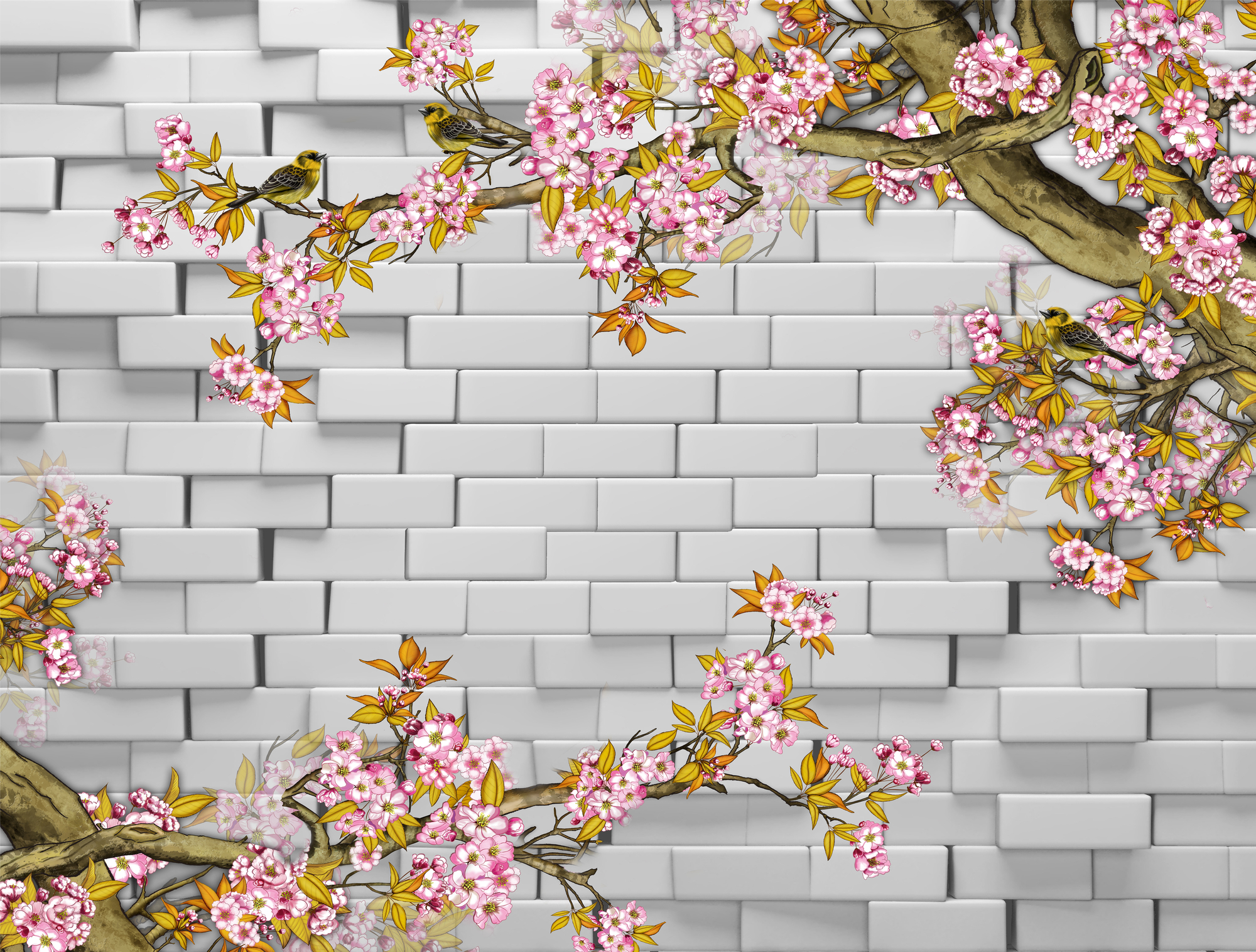 

Фотообои 3D 'Сакура у стены' (3460) , Мелкий песок