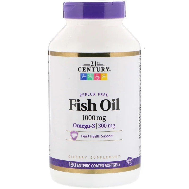 

Жирные кислоты 21st Century Fish Oil Reflux Free 1000 мг 180 капсул