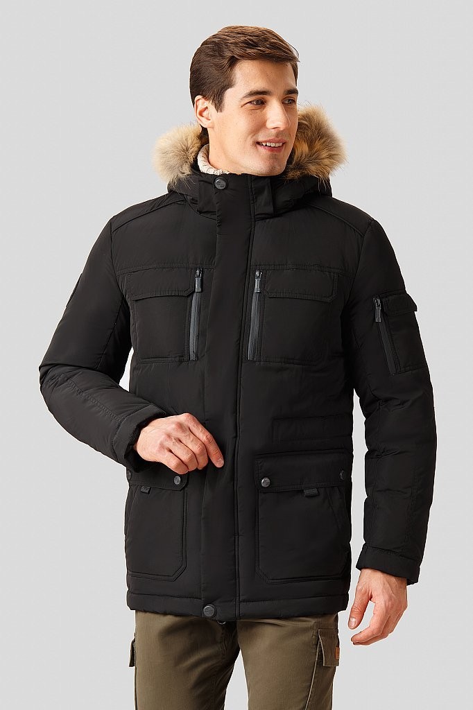 

Мужской пуховик с меховой опушкой Finn Flare W18-22005-200 XXL Черный