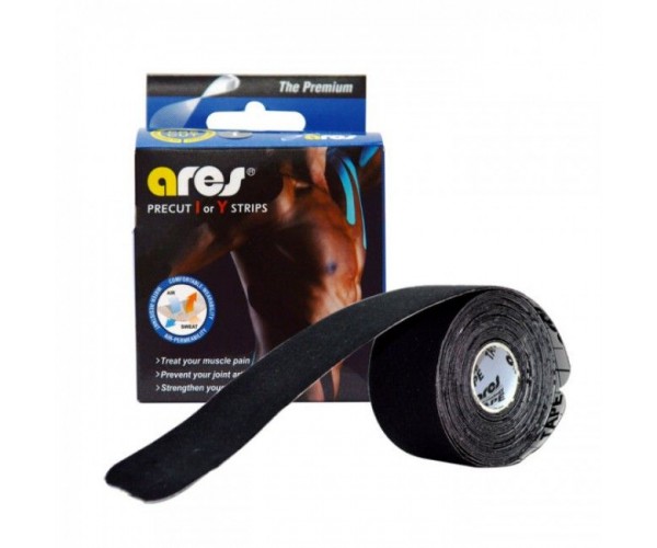 

Кинезио тейп Ares Precut 25см х 20шт преднарезанные Черный