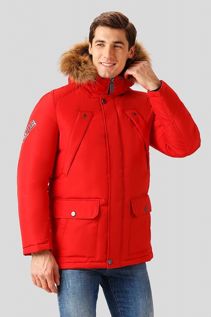 

Мужской пуховик с меховой опушкой Finn Flare W18-42007-300 L Красный