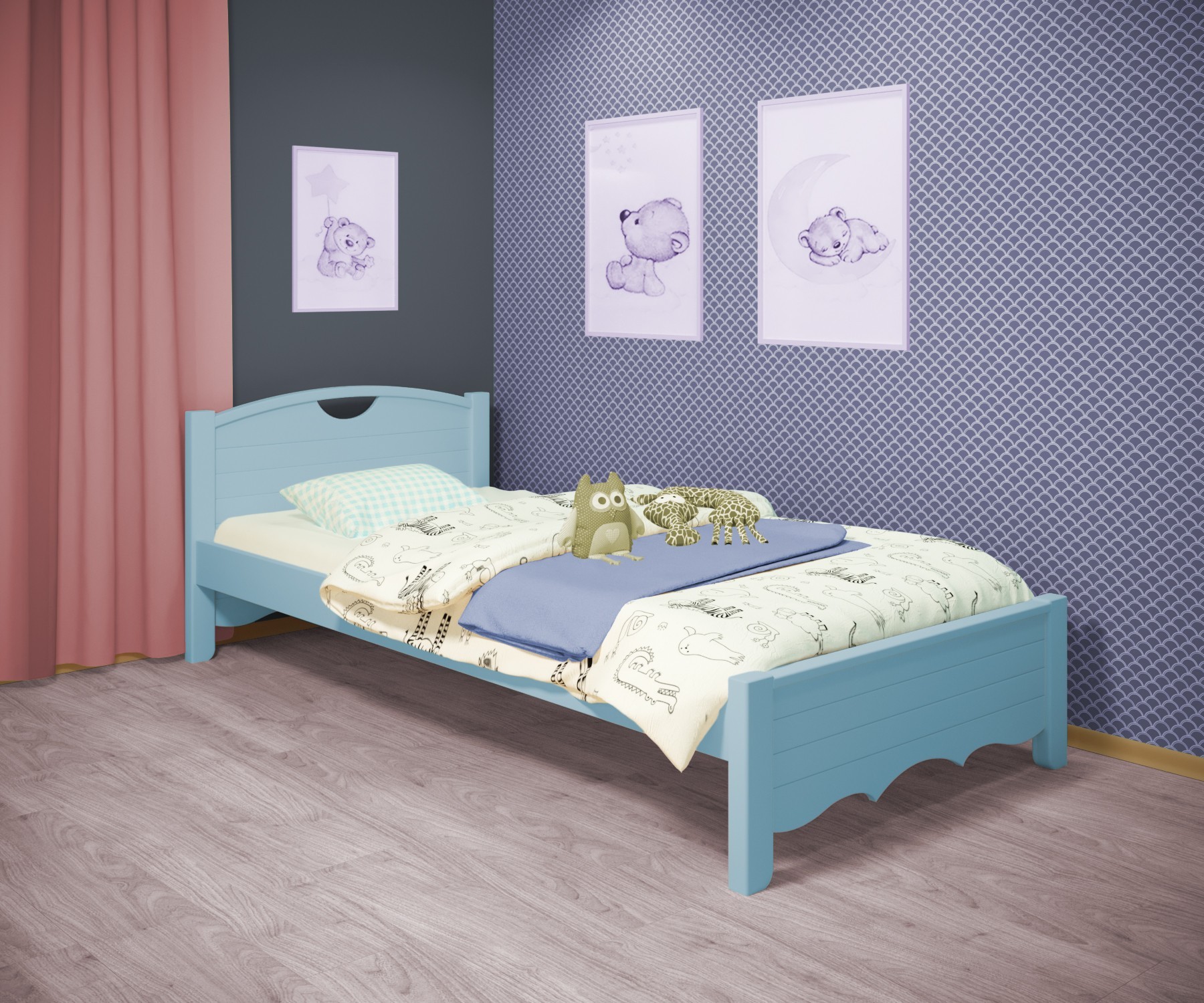 

Кровать односпальная RainbowDream Дженни 70х140 см голубой массив ольхи, без ящиков