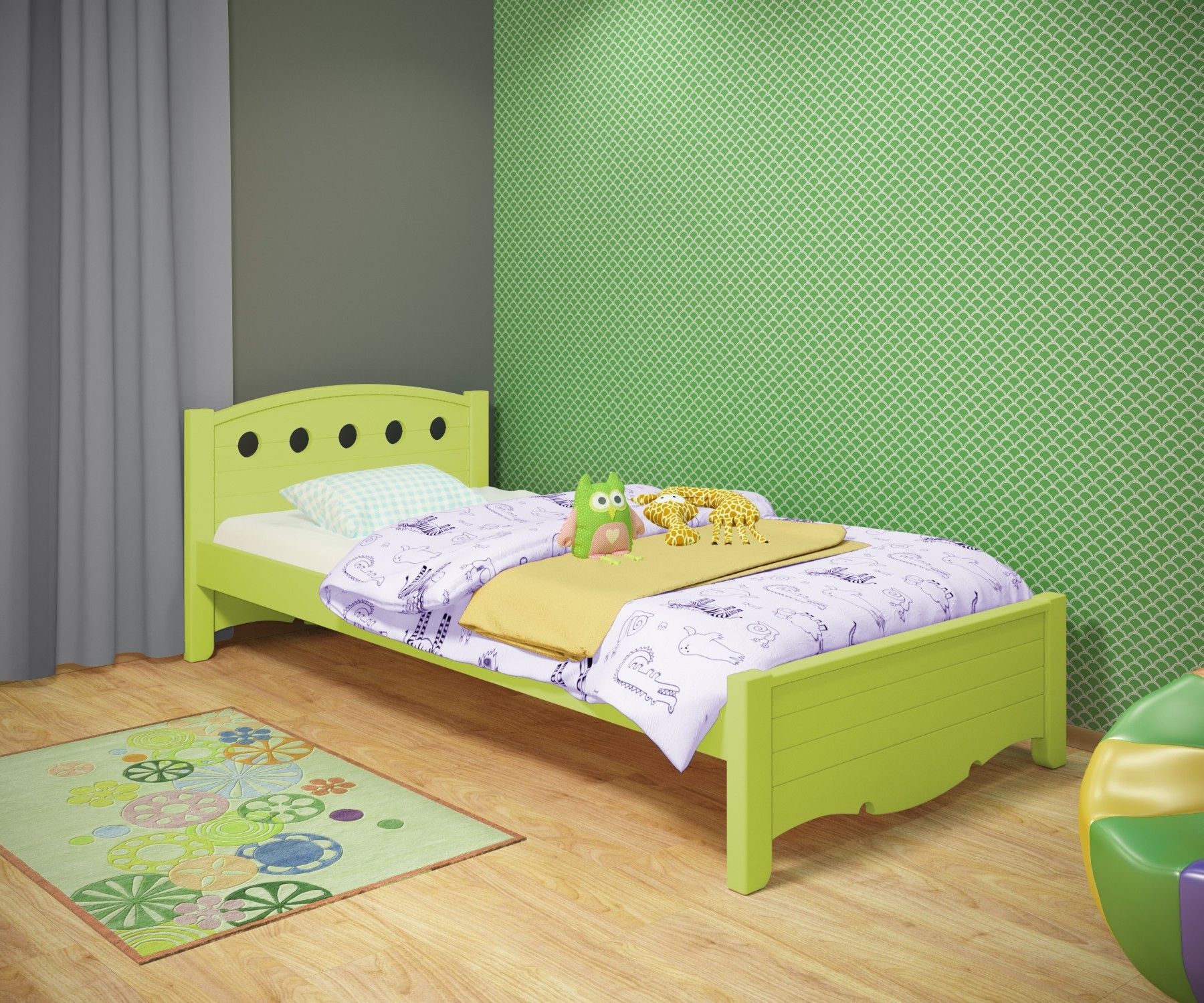 

Кровать односпальная RainbowDream Анри 80х180 см зеленый массив ольхи, без ящиков