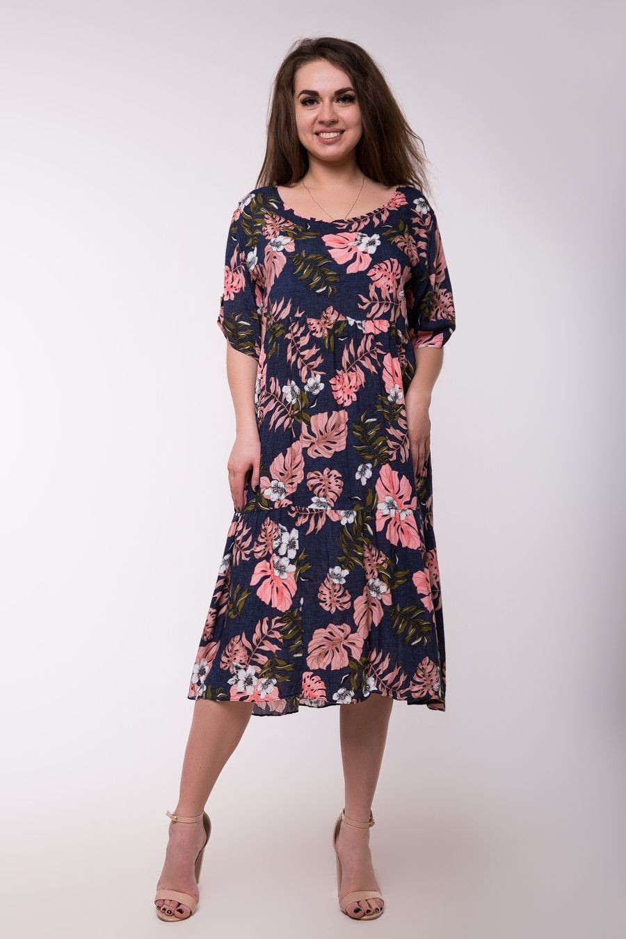 

Летнее ярусное платье миди Jesstore С8500-3 5XL Темно-синее